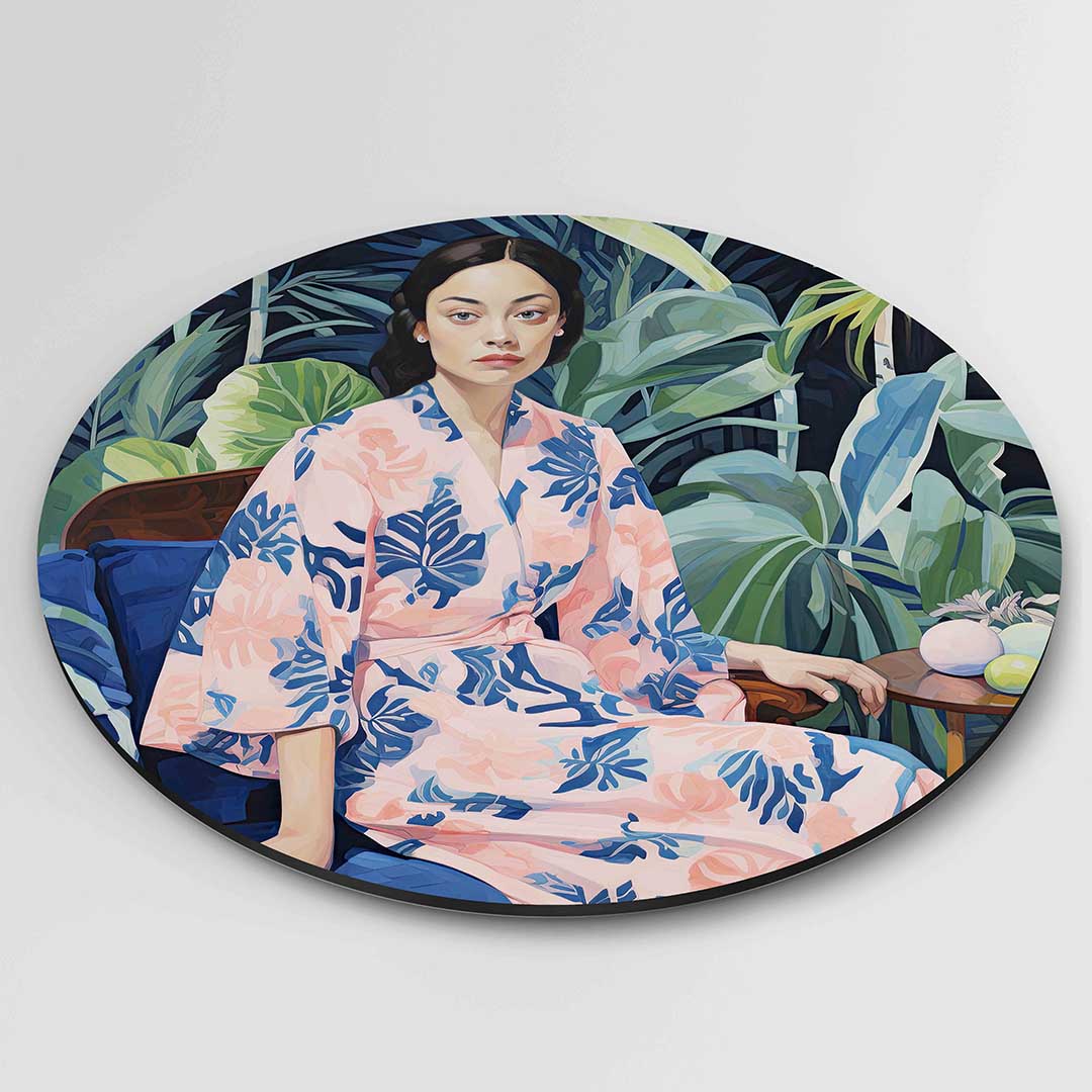 Vrouw in roze kimono Muurcirkel