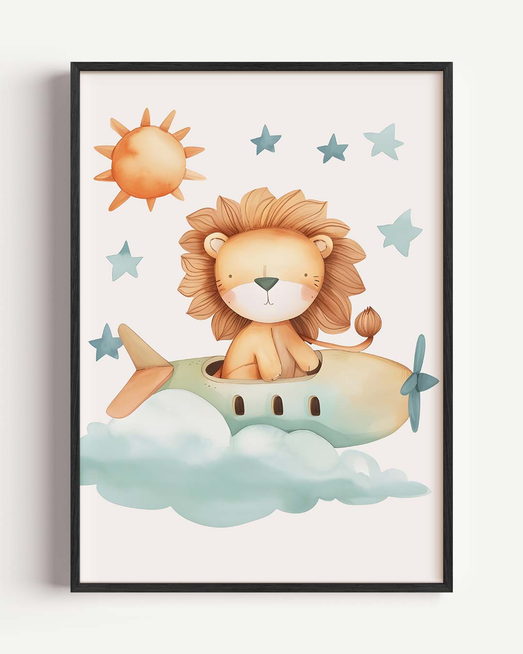 Dromerige Leeuw in het Vliegtuig Poster-WallArtistic