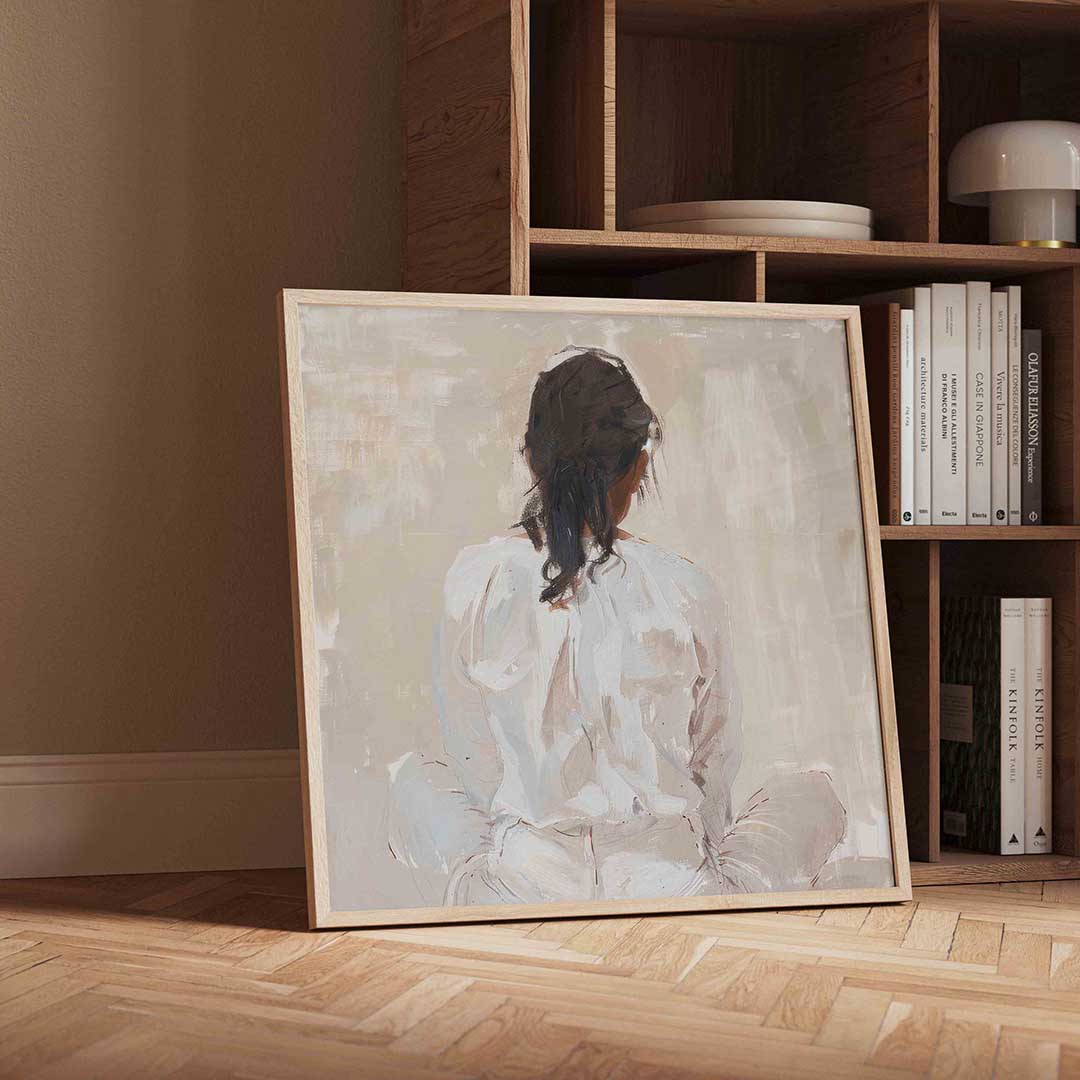 Vrouw in witte kleding Poster