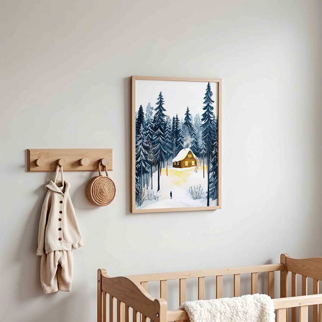 Winterlandschap met huis Poster