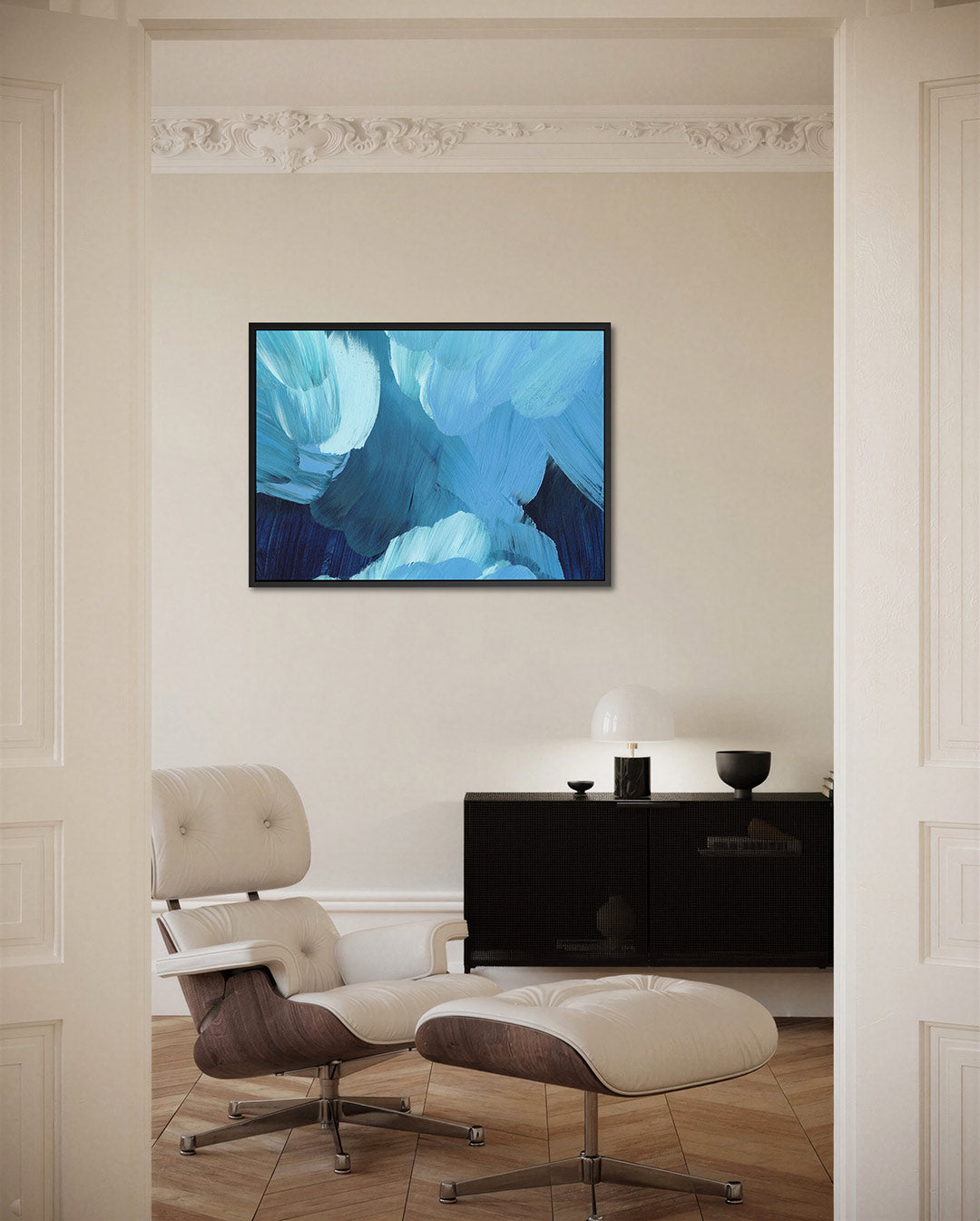 Dynamische blauwe bewegingen Kunstwerk