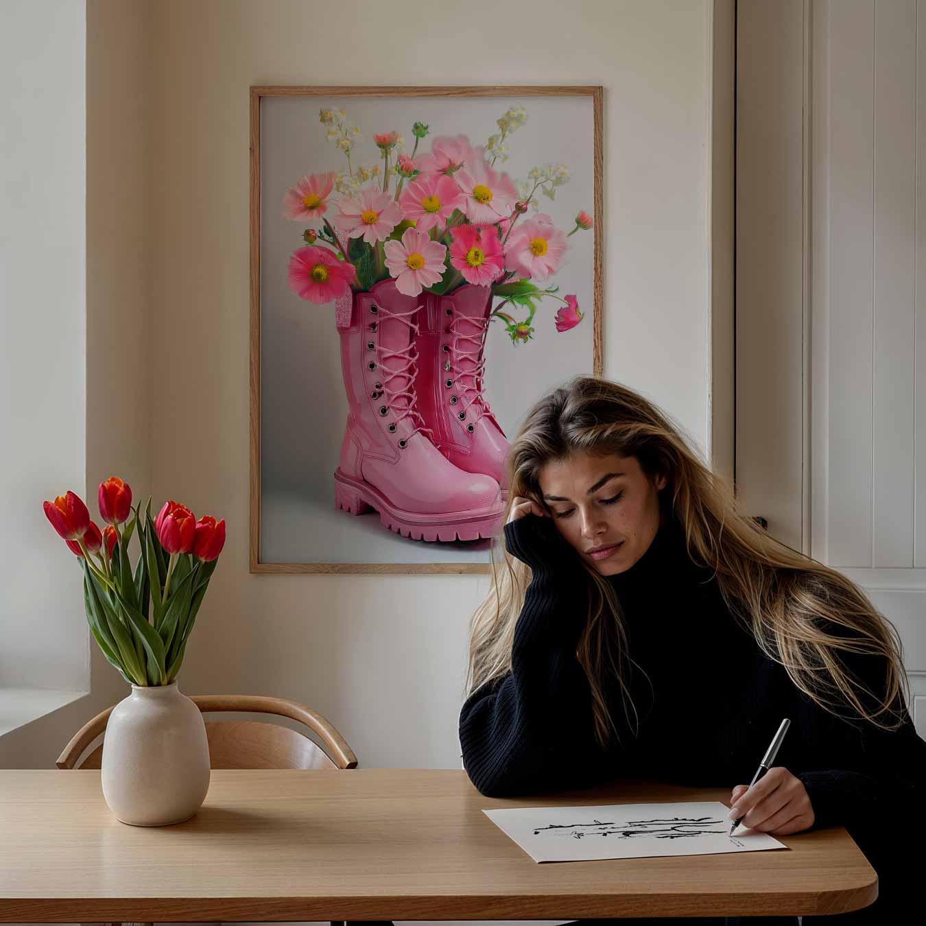 Vrolijke Bloemenlaarzen Poster-WallArtistic