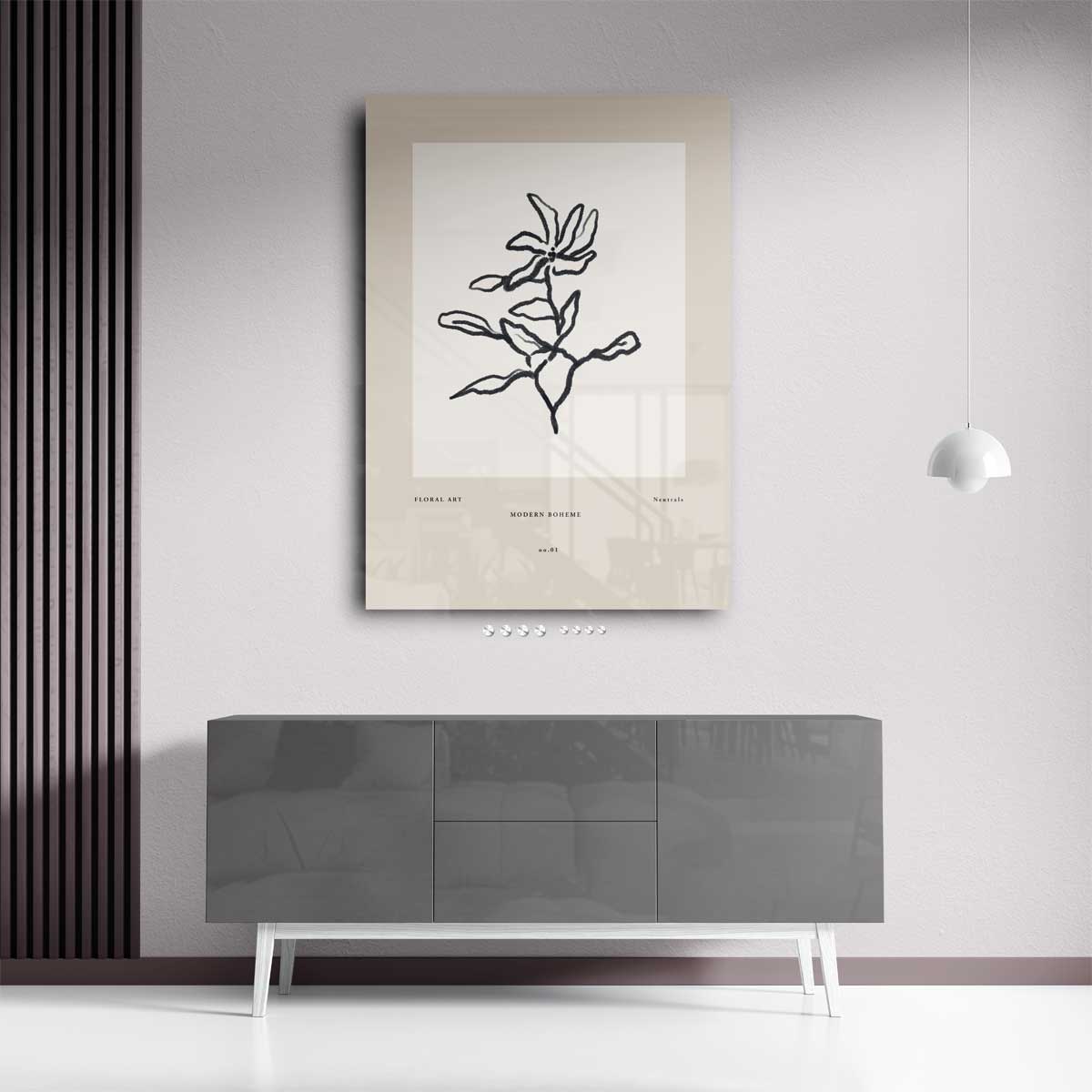 Modern Boheme Bloementekening Kunstwerk-canvas-dibond-plexiglas-wanddecoratie-WallArtistic