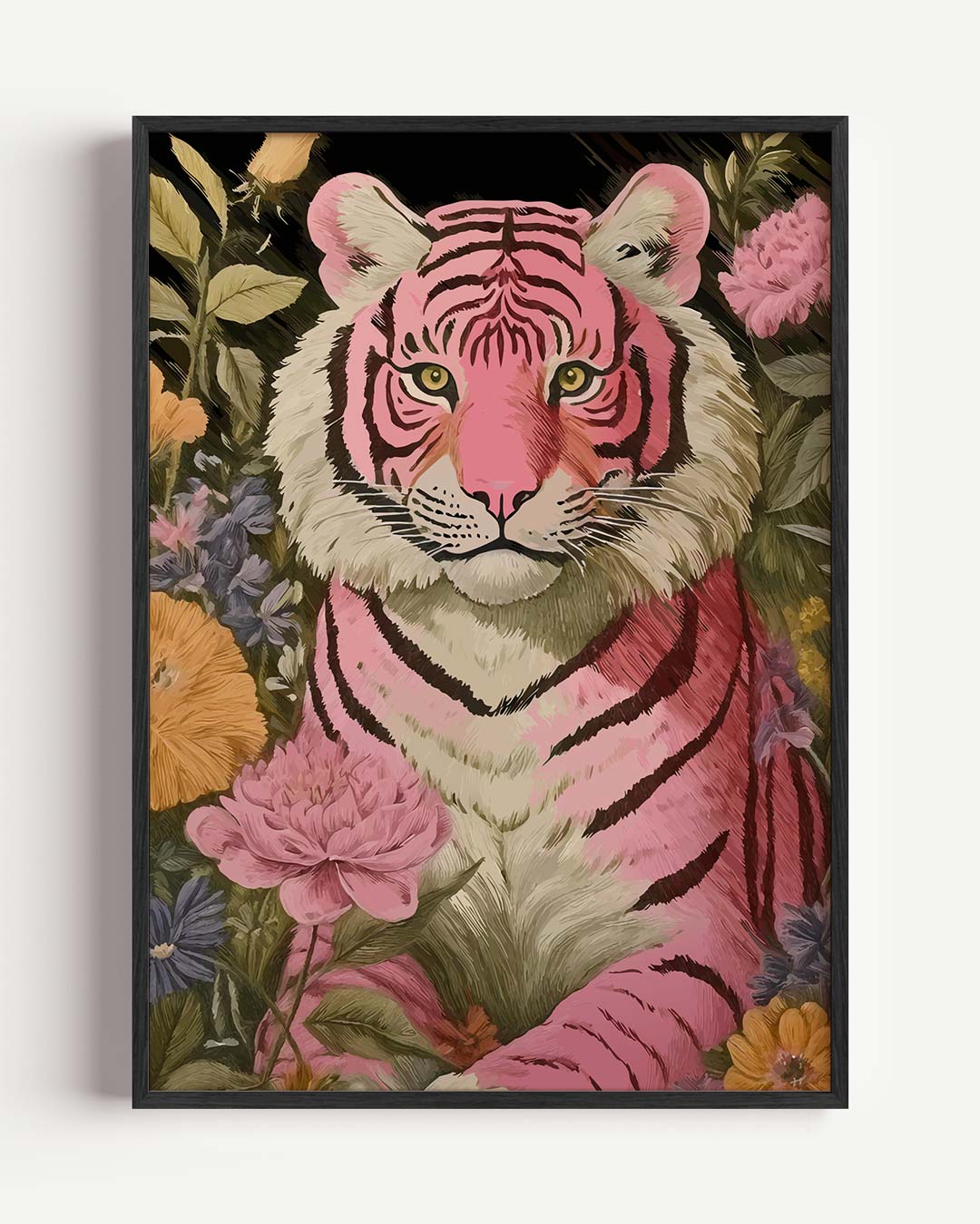 Roze Tijger met Bloemen Poster-WallArtistic