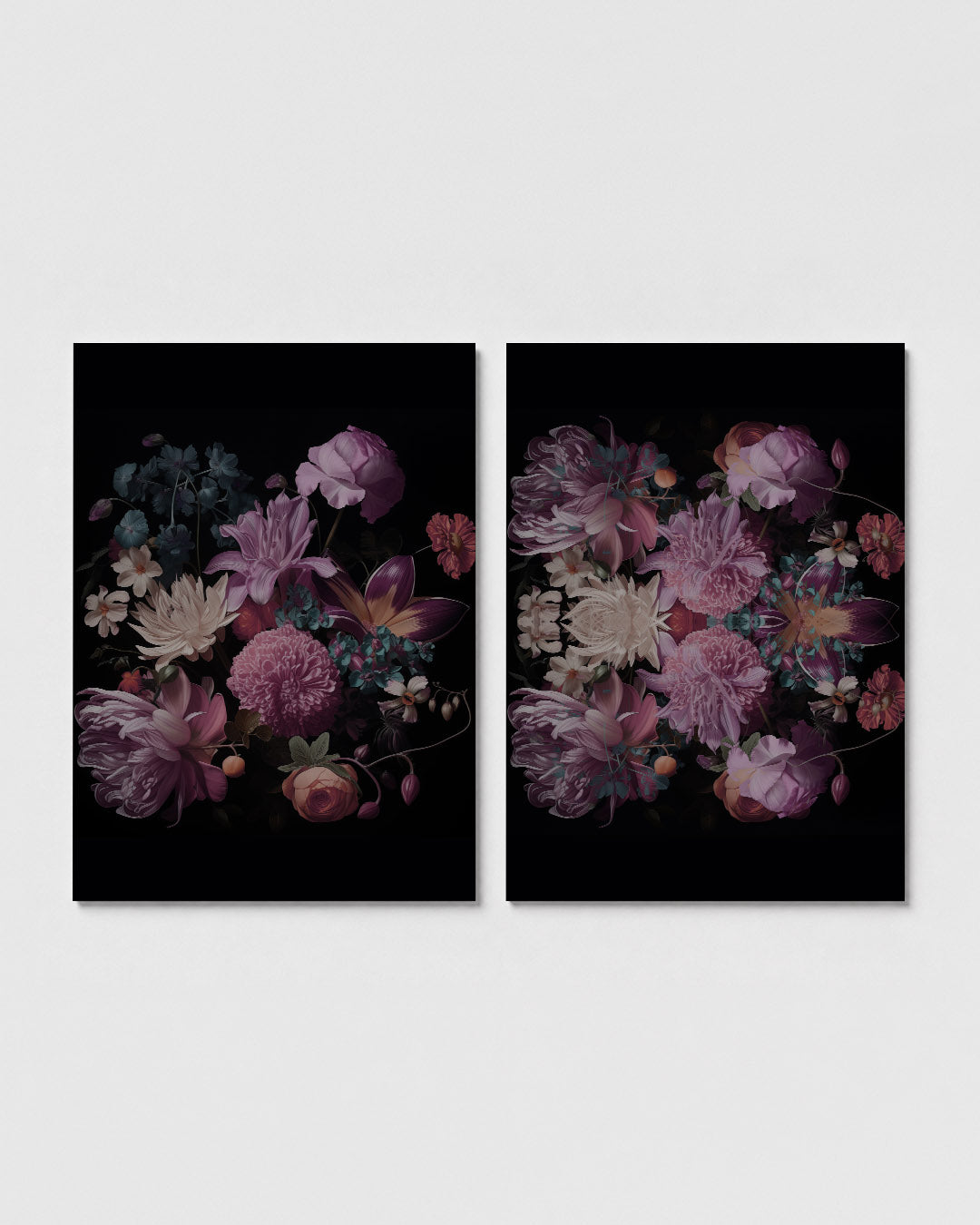 Bloemenpracht op zwart Posterset