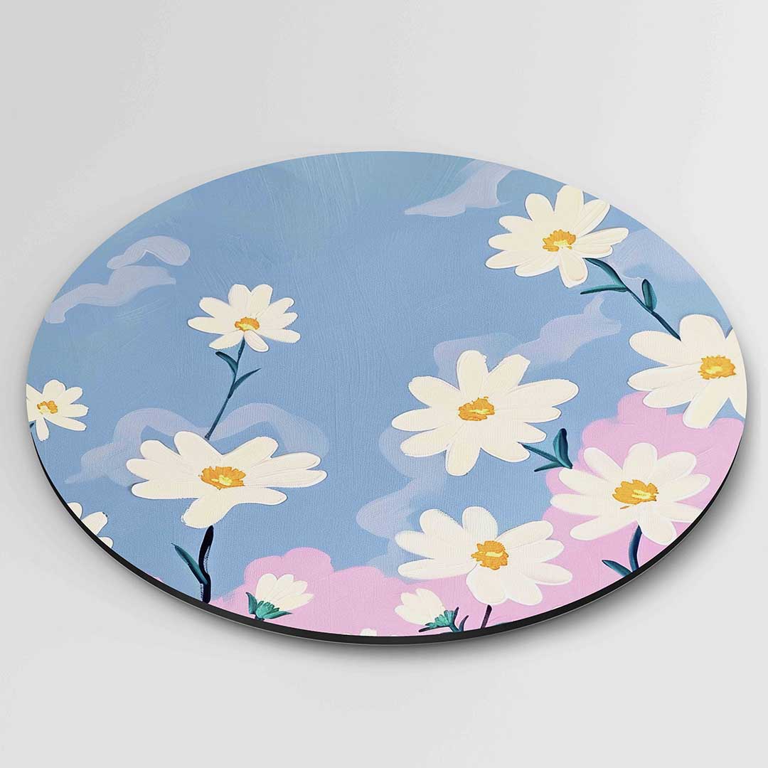 Bloemen op blauwe achtergrond Muurcirkel