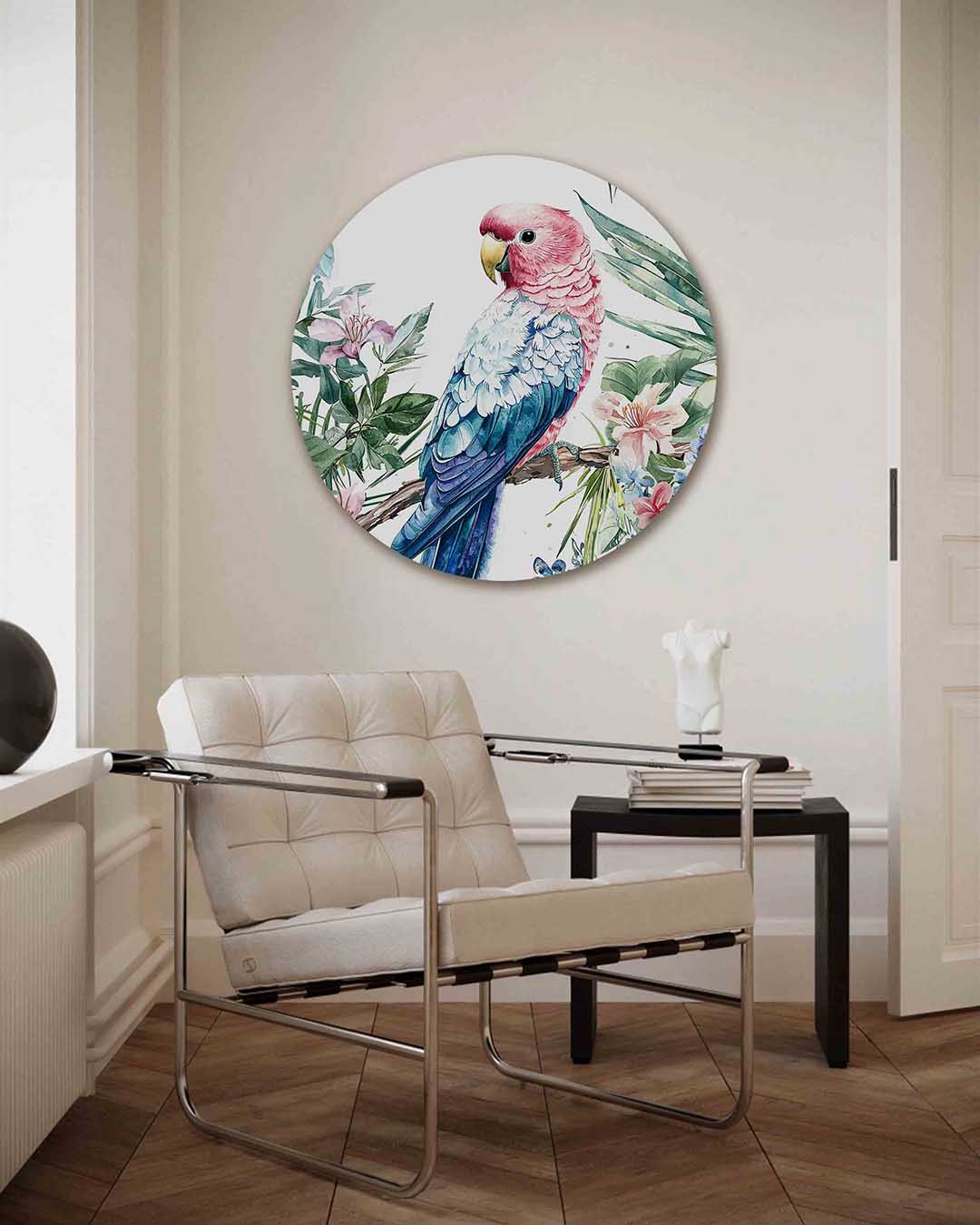 Papegaai en bloemen Muurcirkel