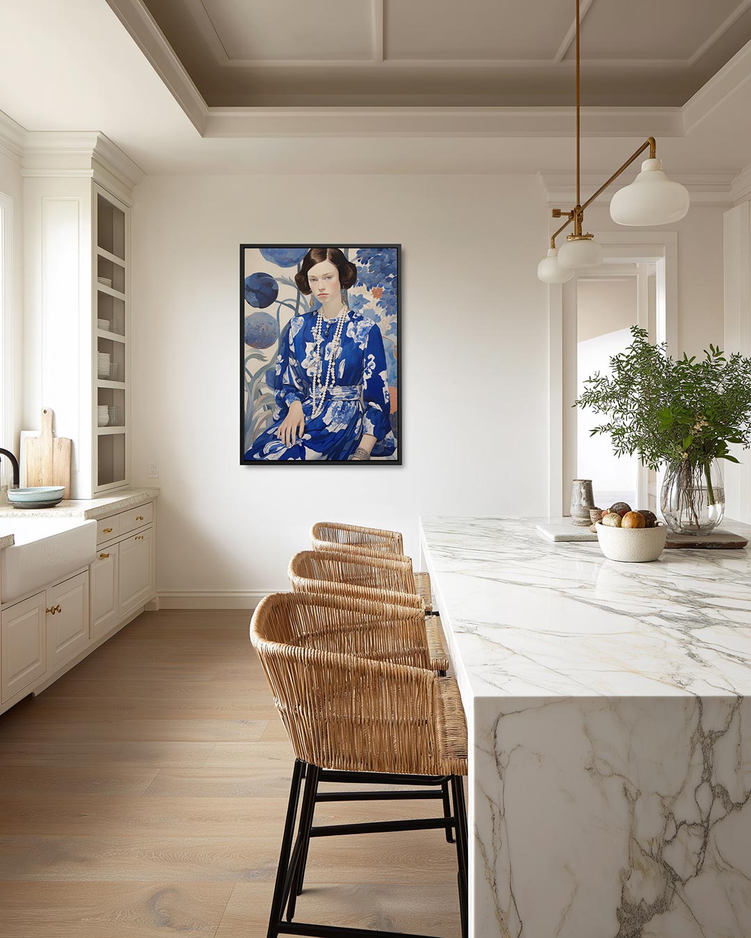 Vrouw in blauwe jurk Kunstwerk