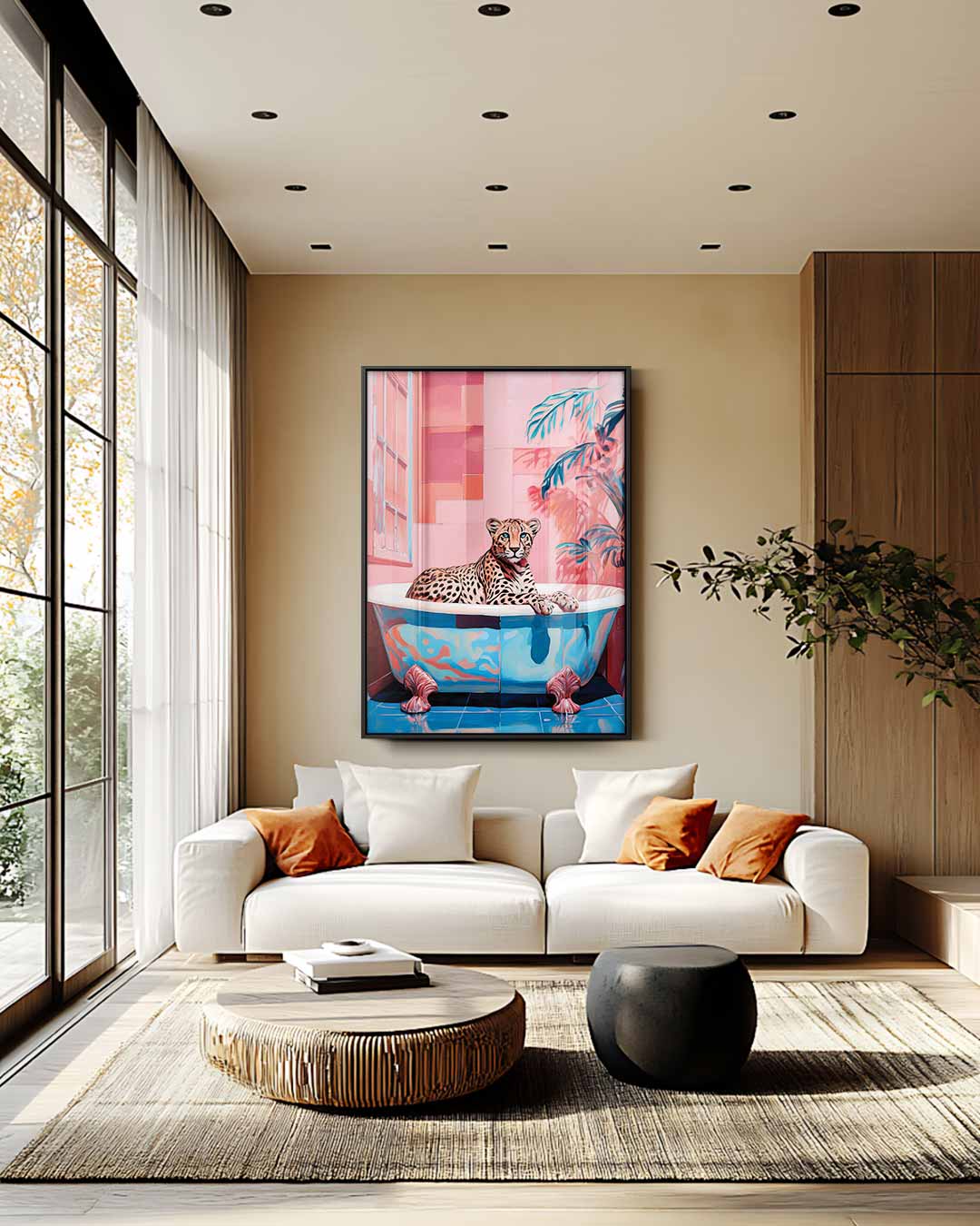 Luxueuze Luipaard in Bad Kunstwerk-canvas-dibond-plexiglas-wanddecoratie-WallArtistic
