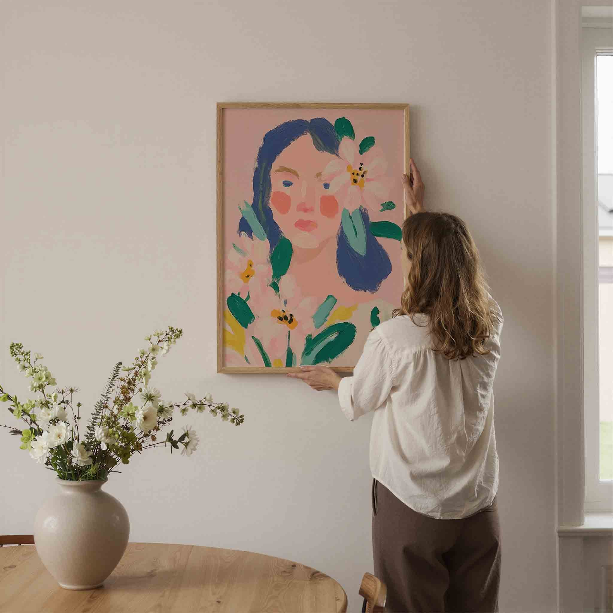 Bloemen en gezicht Poster