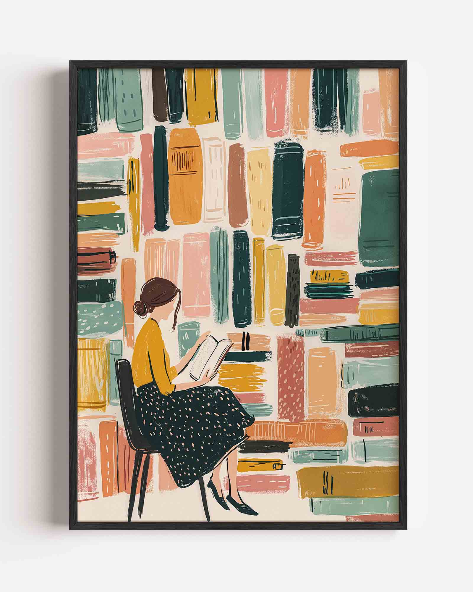 Lezende vrouw met boeken Poster