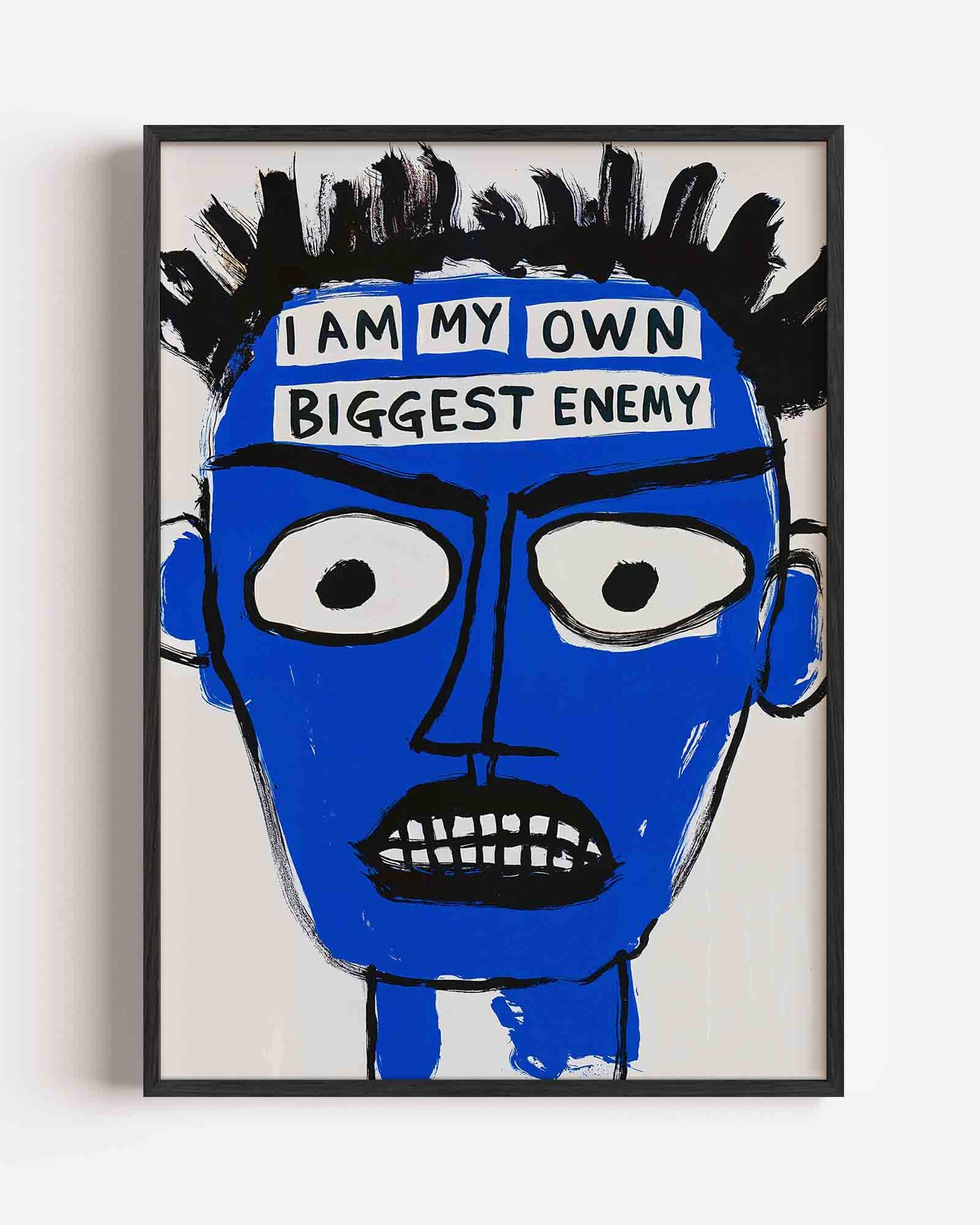 Blauw gezicht met tekst Poster