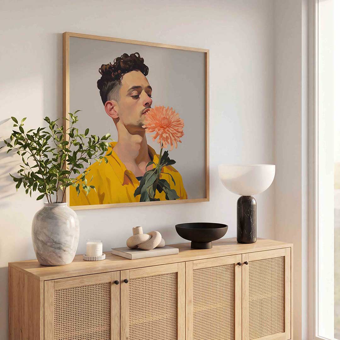 Man met bloem Poster