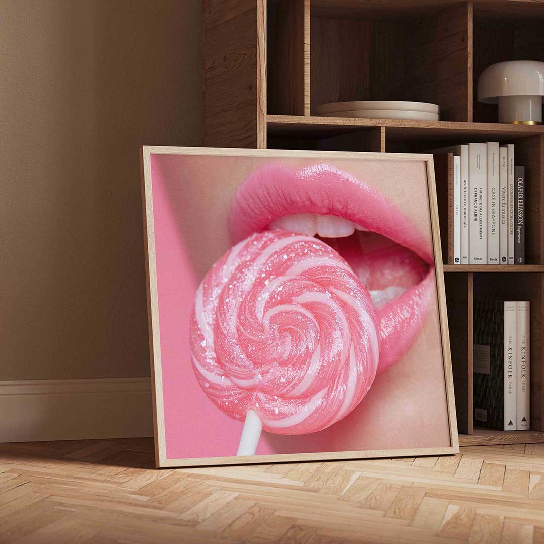 Roze lolly en lippen Poster