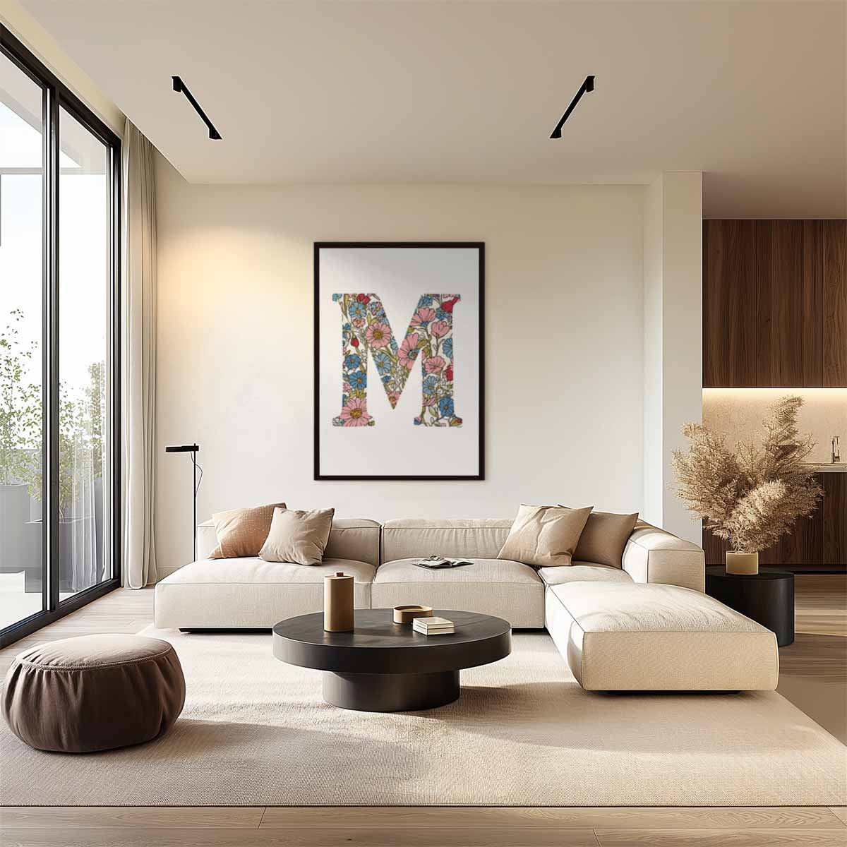 Bloemenpatroon Muurdecoratie Letter M Kunstwerk-canvas-dibond-plexiglas-wanddecoratie-WallArtistic