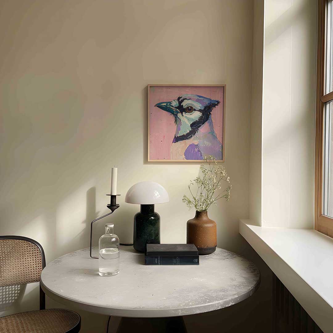 Vogel met roze achtergrond Poster