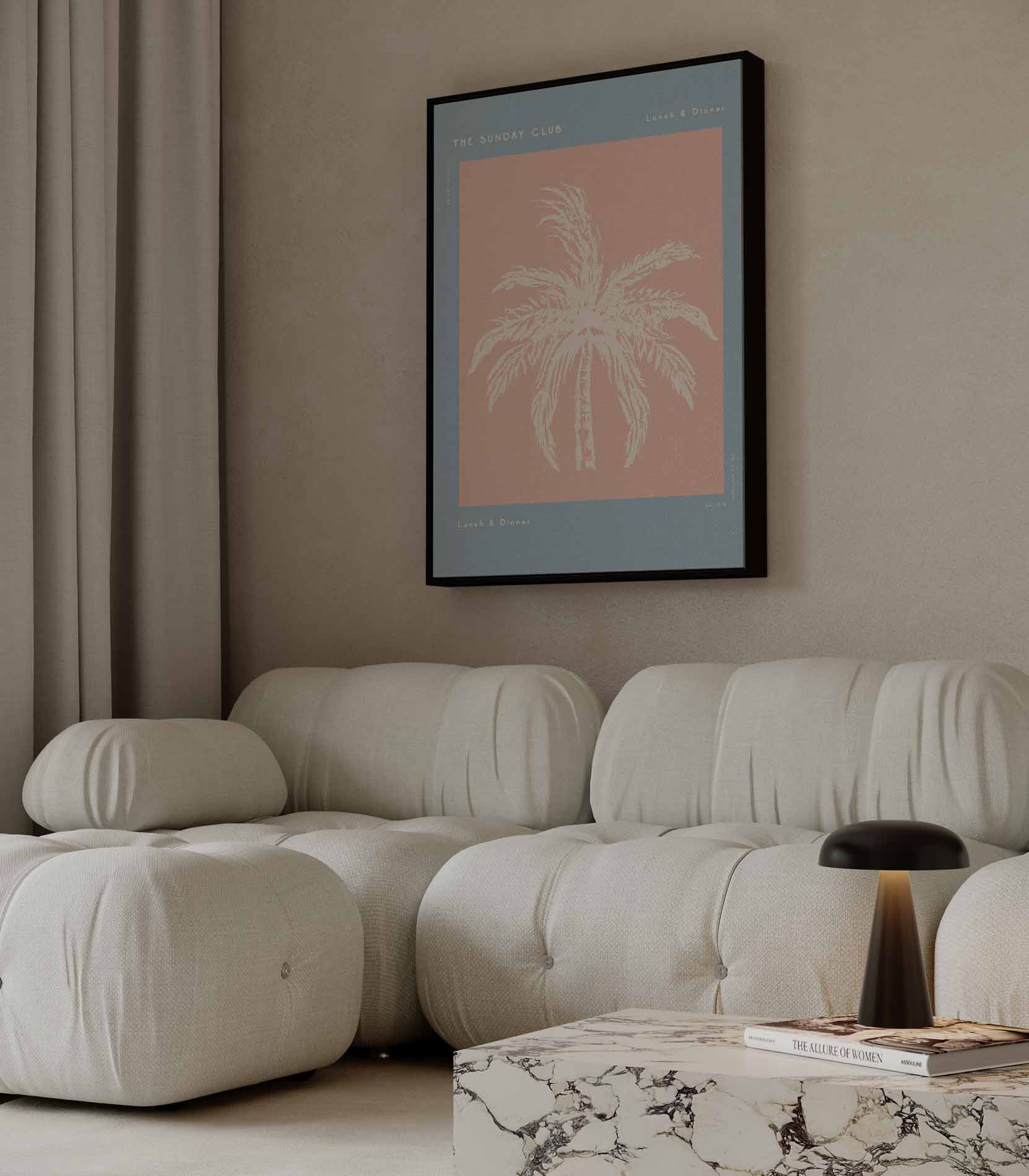 Pastel Palm Strandafdruk Kunstwerk-canvas-dibond-plexiglas-wanddecoratie-WallArtistic