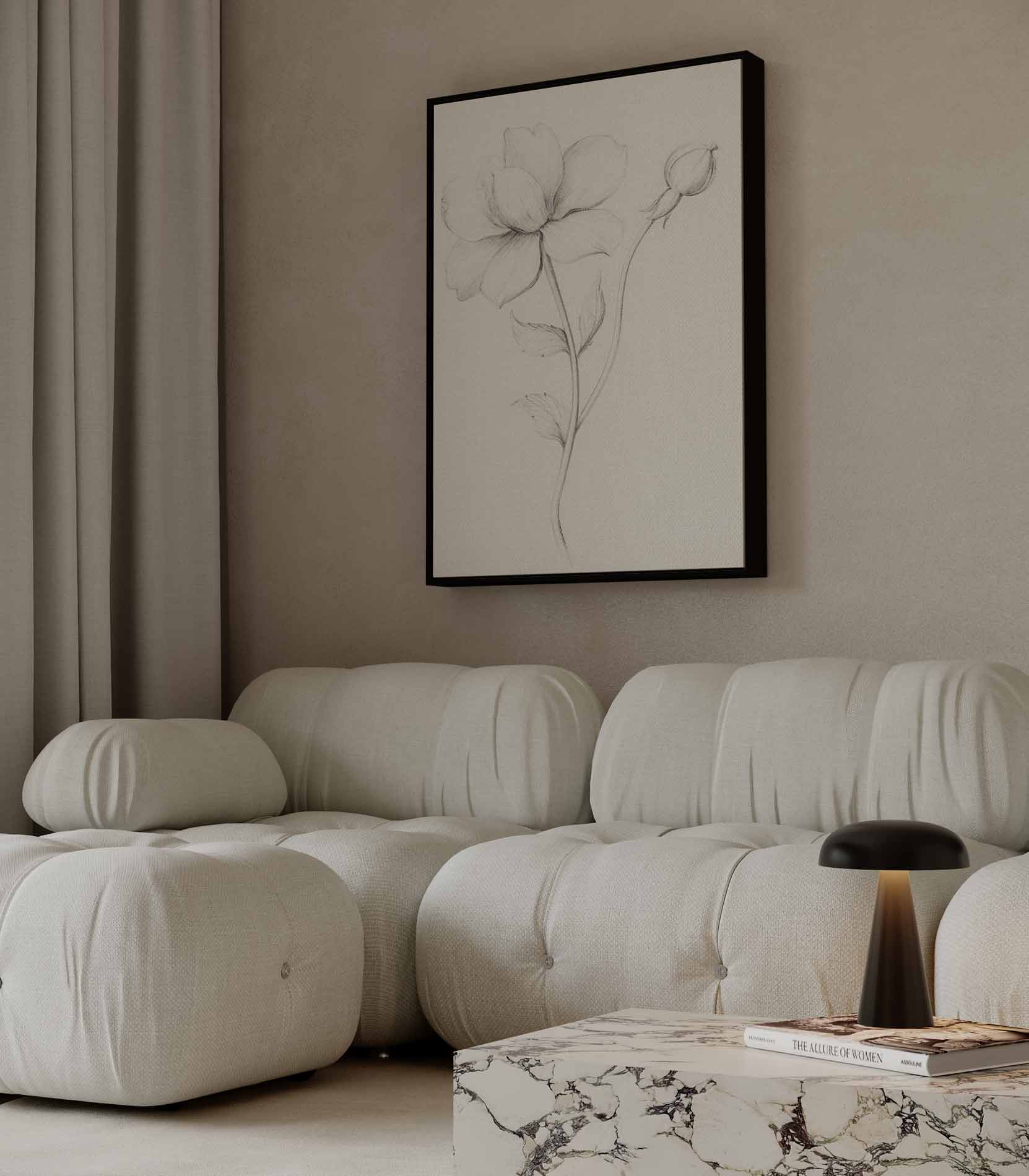 Elegante Bloemen Schets Kunstwerk-canvas-dibond-plexiglas-wanddecoratie-WallArtistic