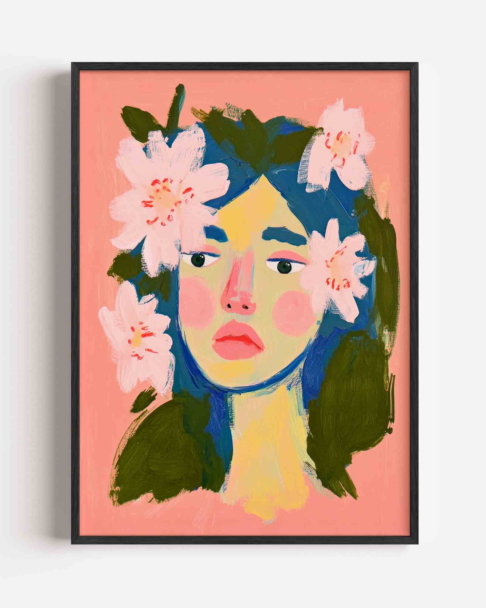 Bloemen en gezicht Poster