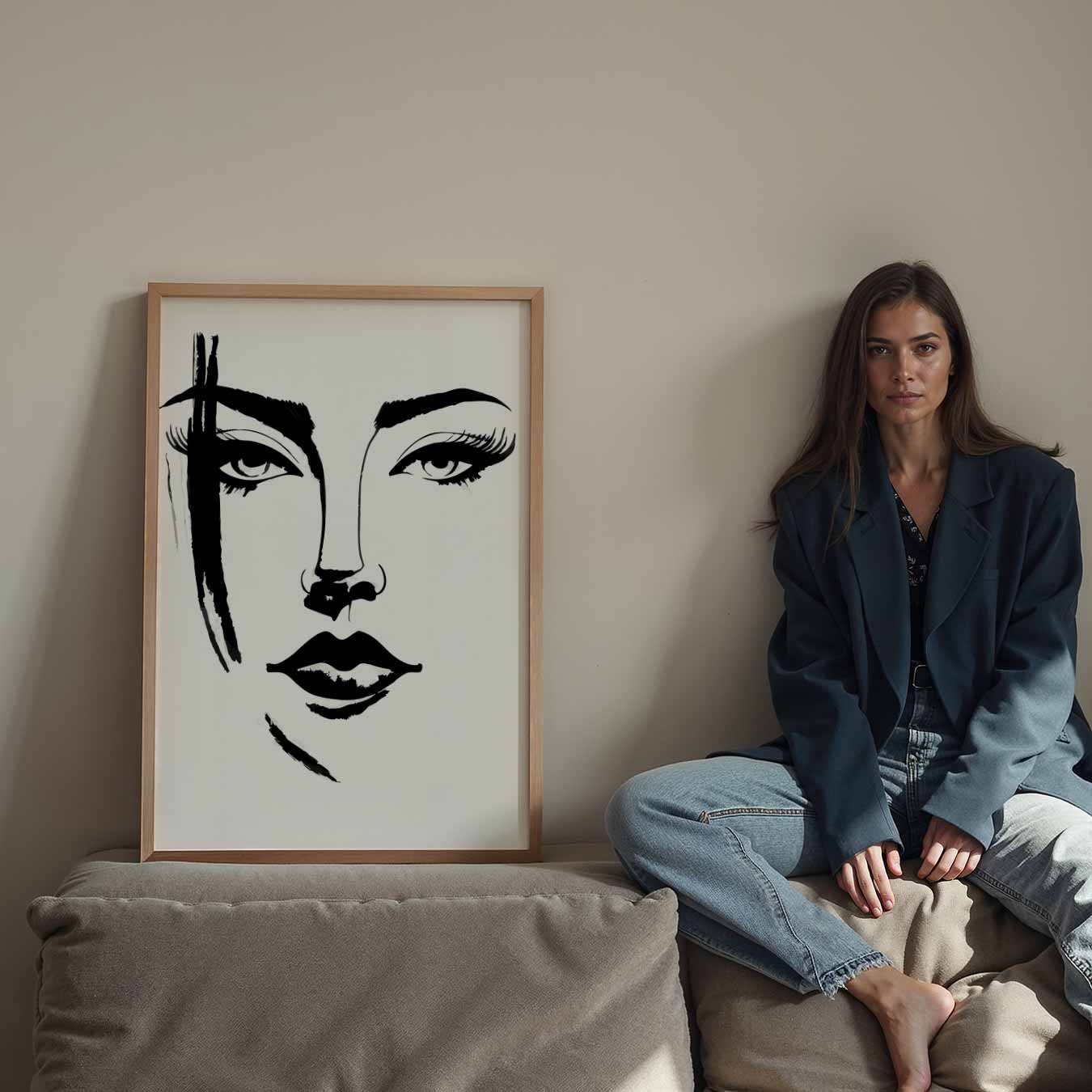 Elegante Zwart-Wit Gezichtslijn Poster-WallArtistic