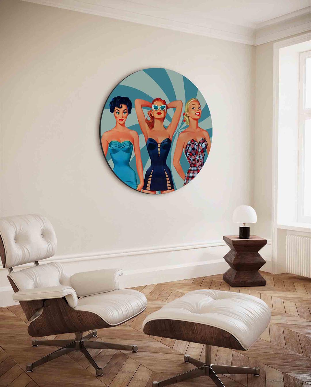 Retro dames in badmode Muurcirkel