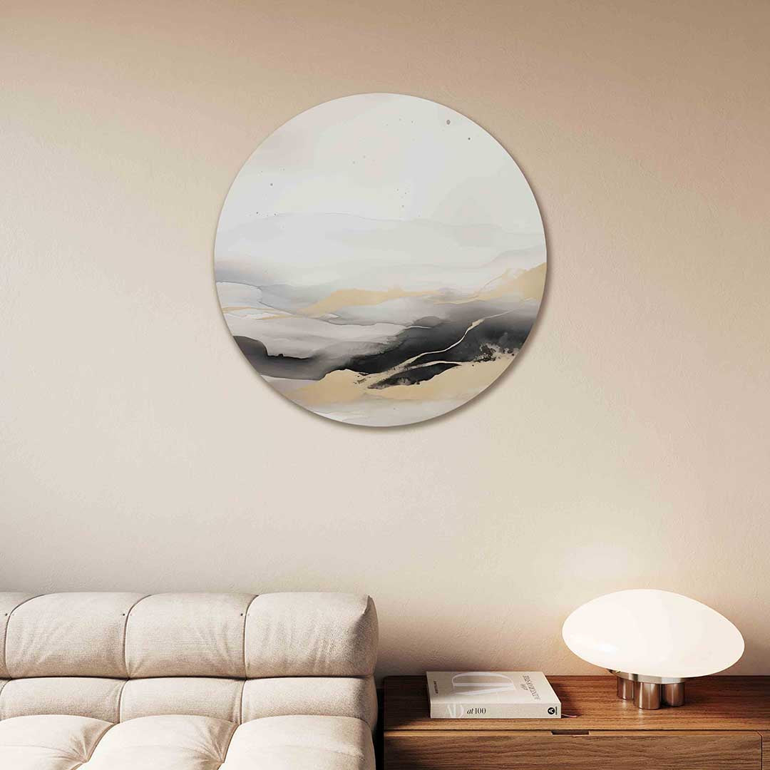 Landschap in beige en zwart Muurcirkel