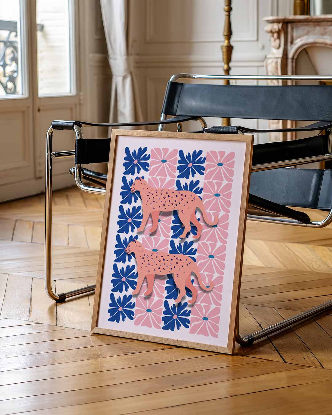 Tropische Luipaard Bloemenposter-WallArtistic