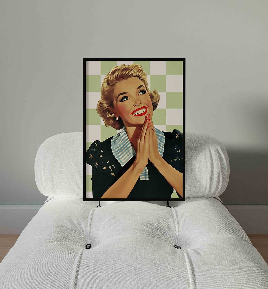Vrouw met geblokte achtergrond Poster