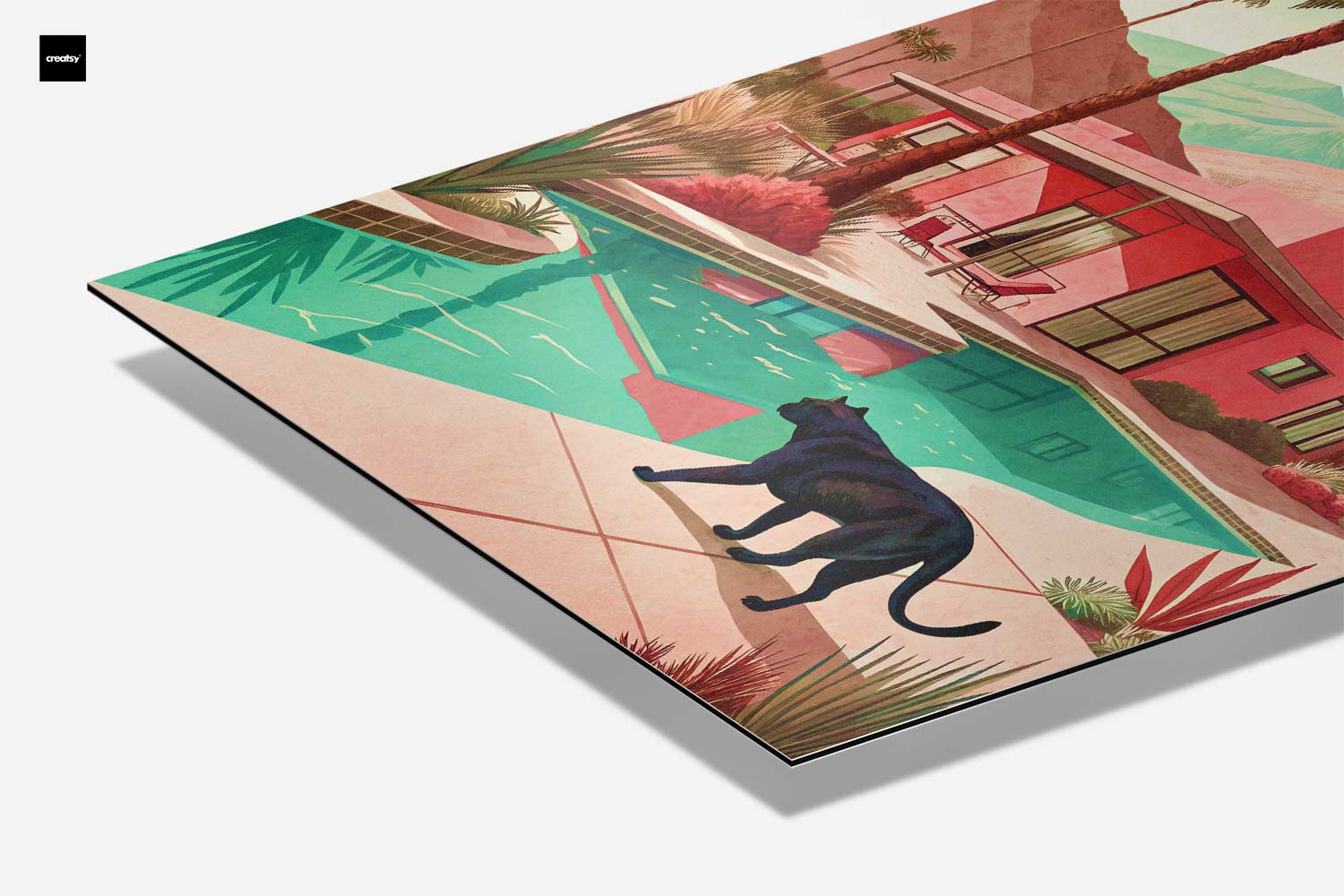 Modernes Traumhaus mit Kunstwerk einer schwarzen Katze