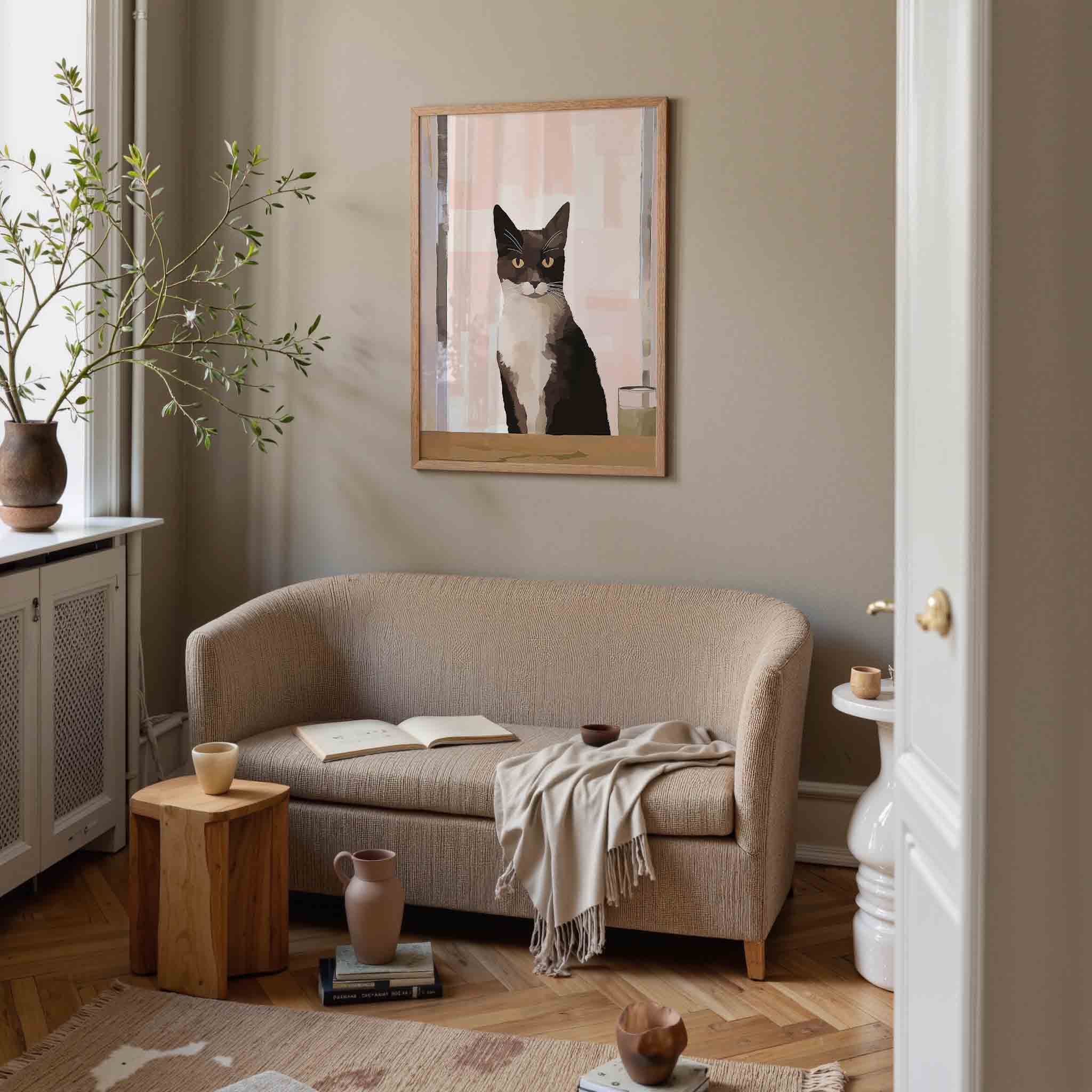 Kat met glas Poster