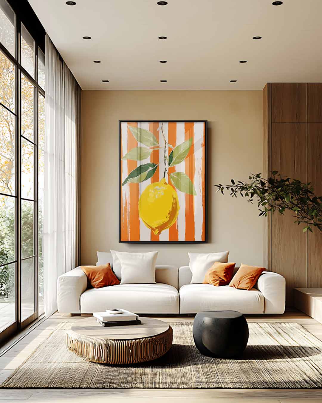 Frisse Citroen op Oranje Kunstwerk-canvas-dibond-plexiglas-wanddecoratie-WallArtistic