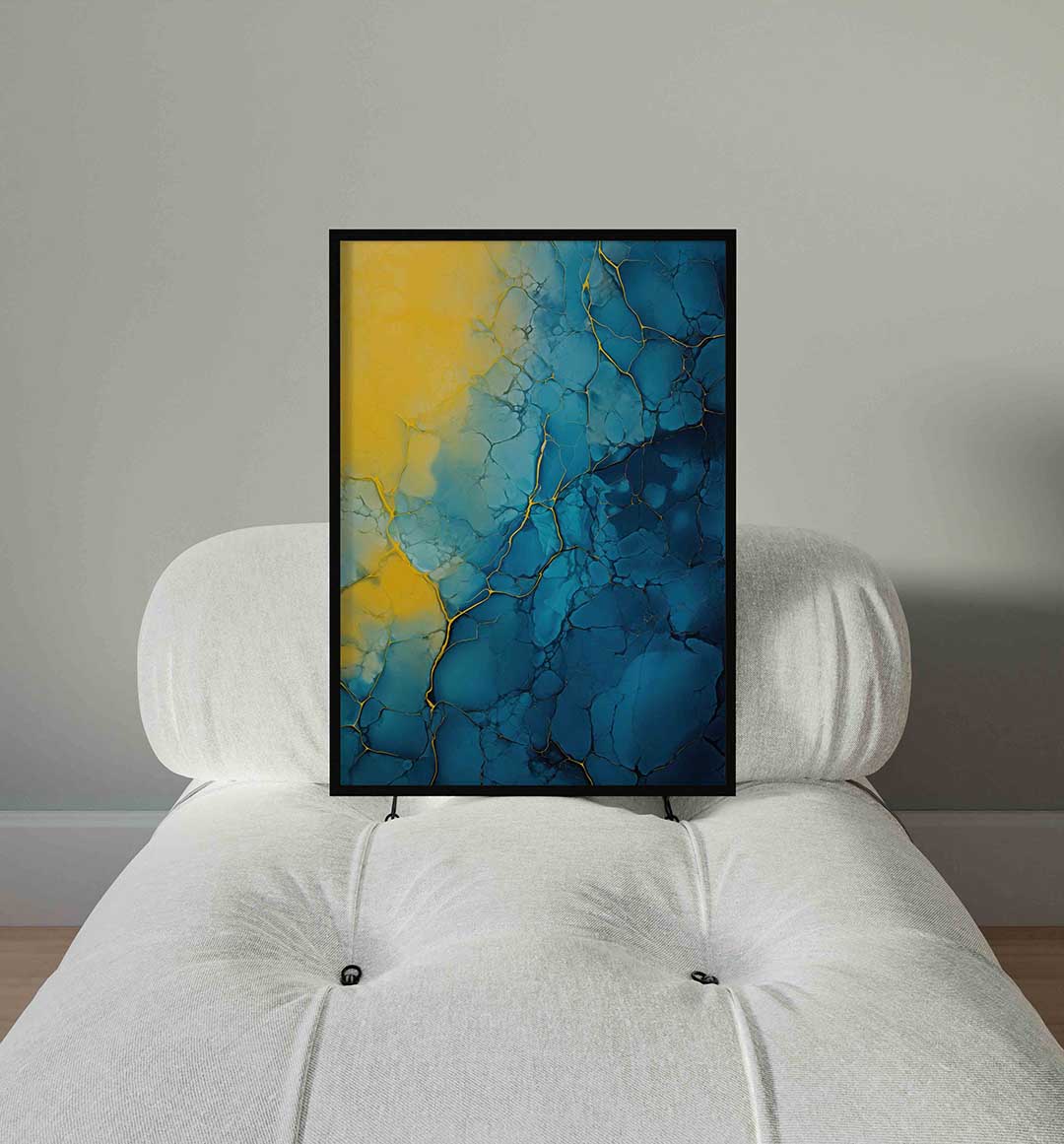 Blauw en geel patroon Poster