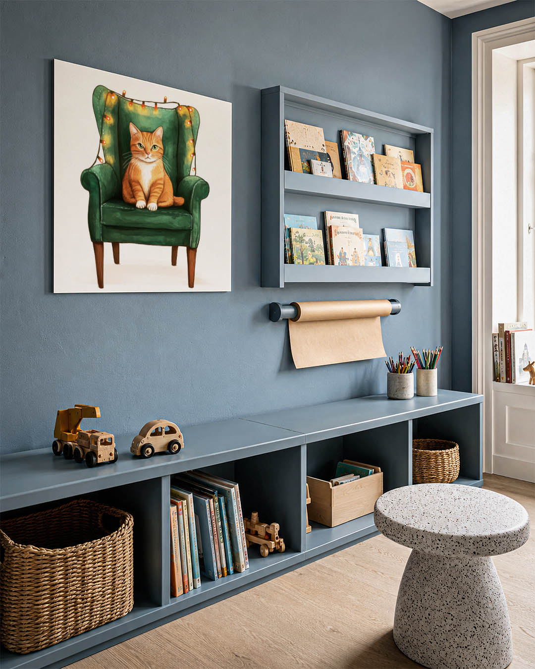 Kat op groene stoel Kunstwerk