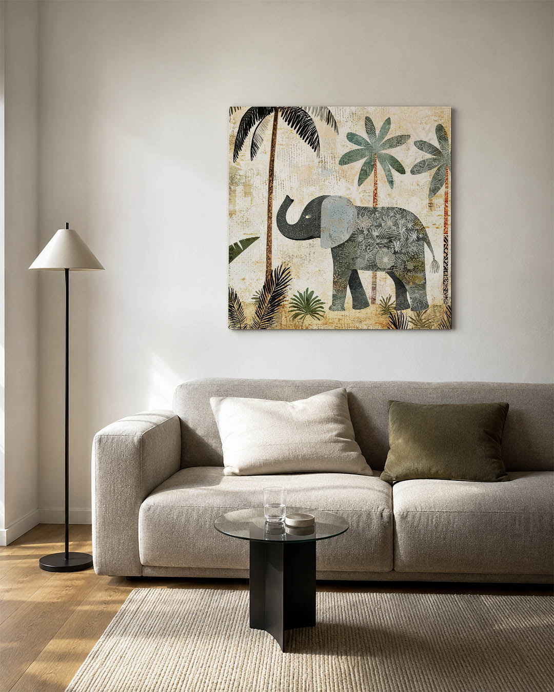 Olifant en palmbomen Kunstwerk