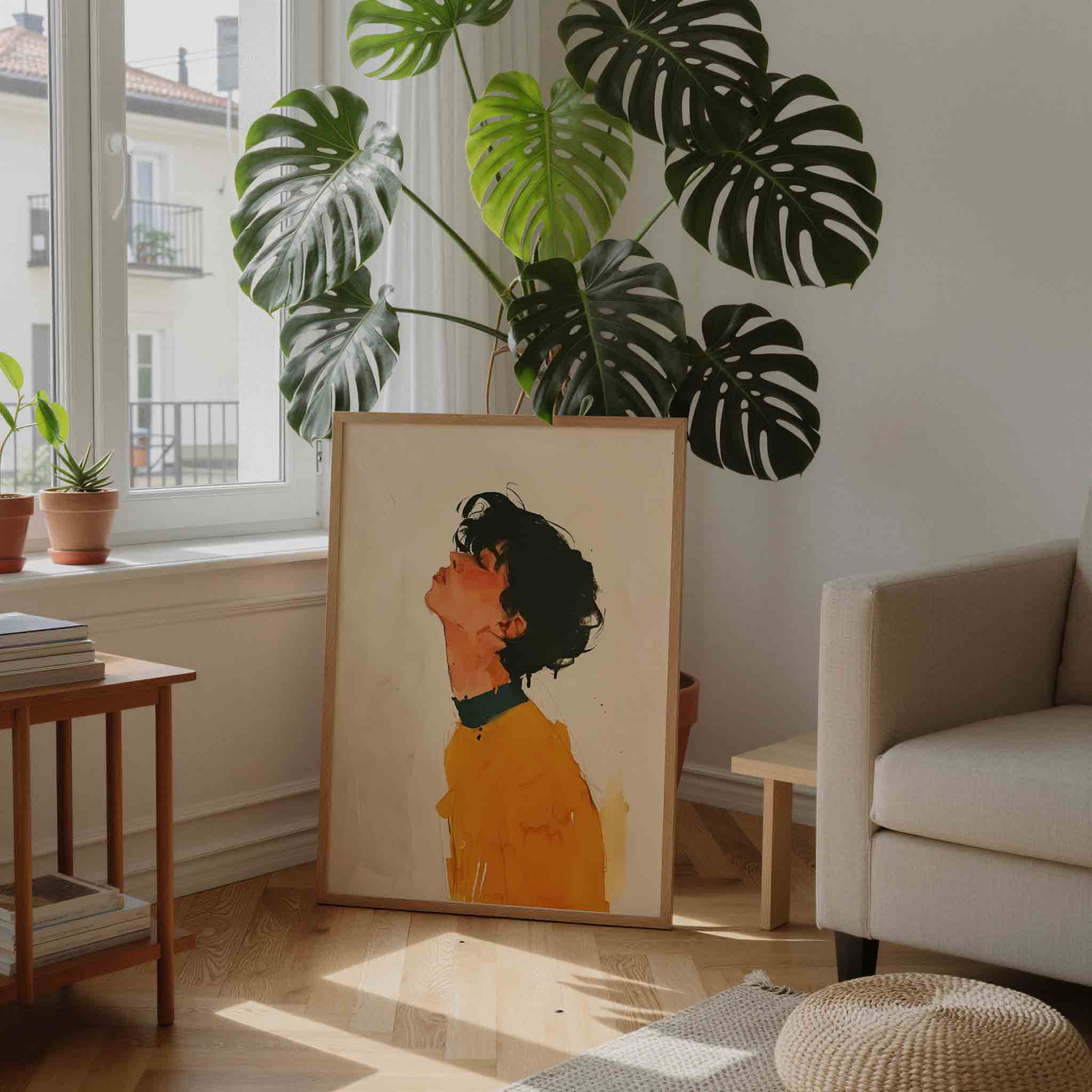 Portret met oranje trui Poster