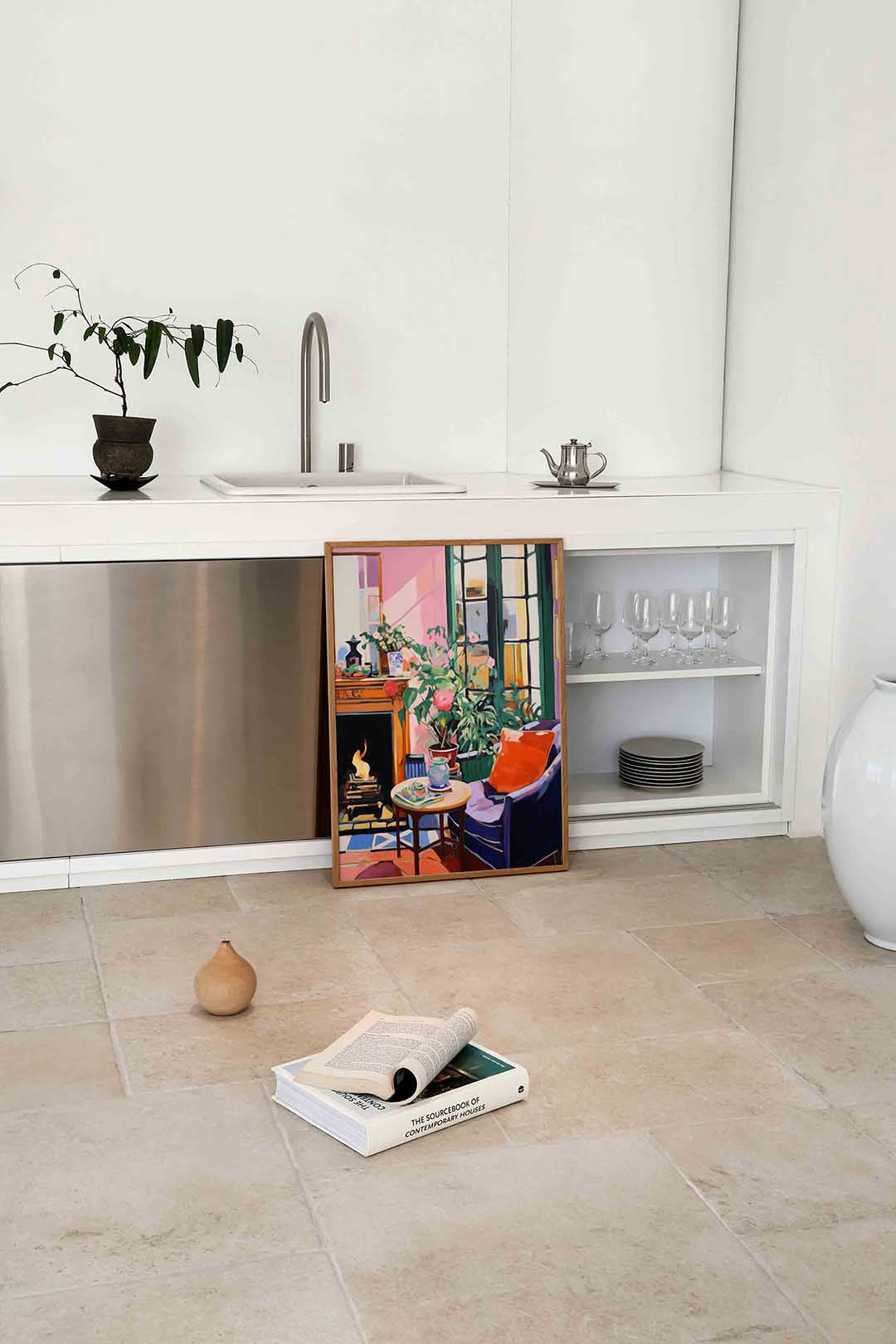 Interieur met open haard Poster