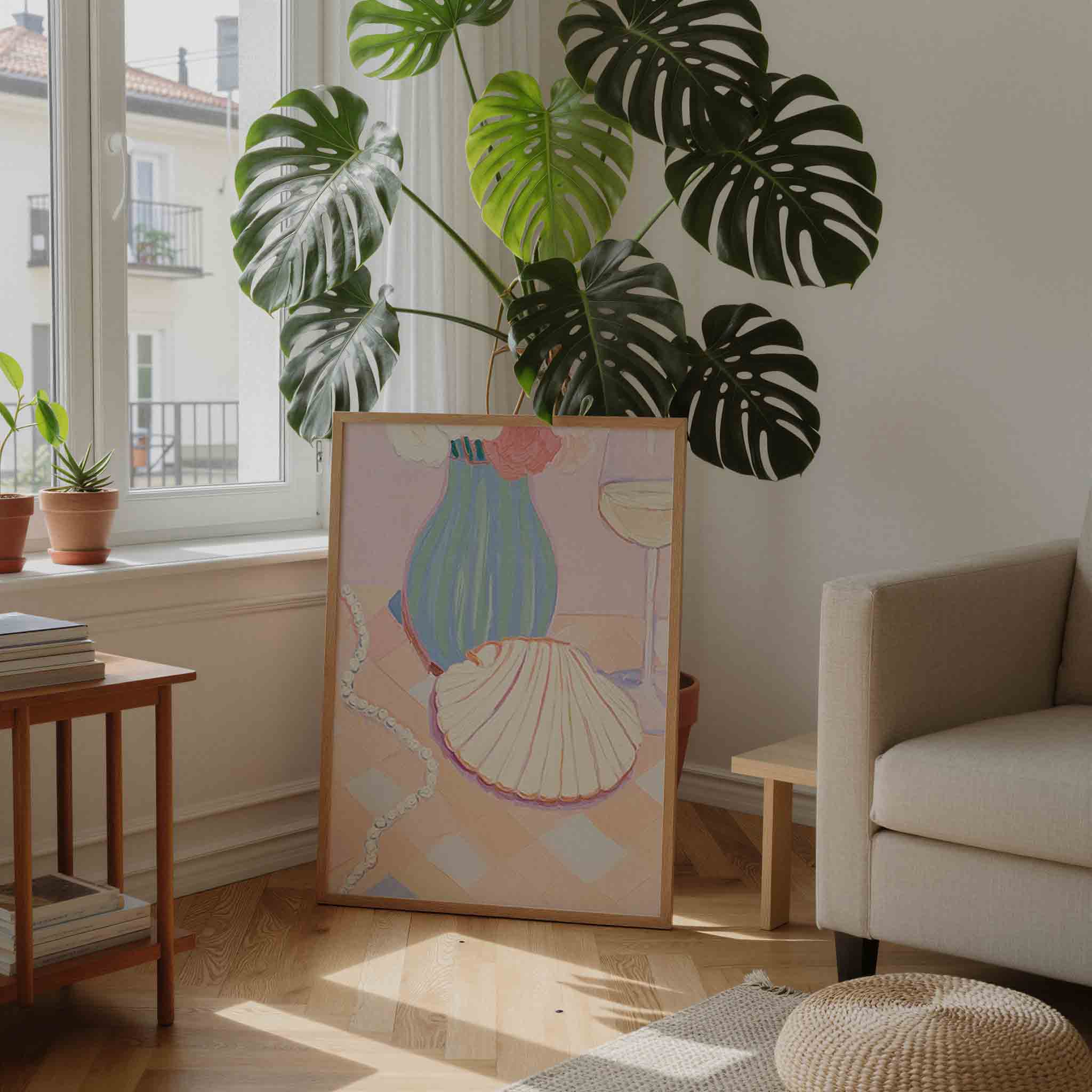 Stilleven met schelp en parels Poster