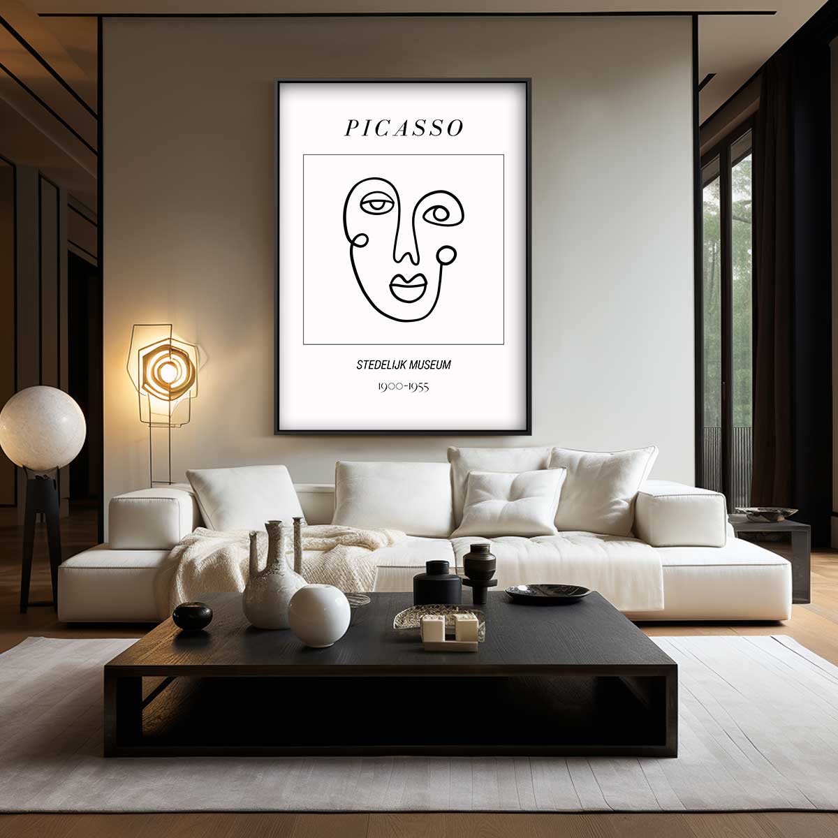 Moderne Lijntekening Gezicht Kunstwerk-canvas-dibond-plexiglas-wanddecoratie-WallArtistic