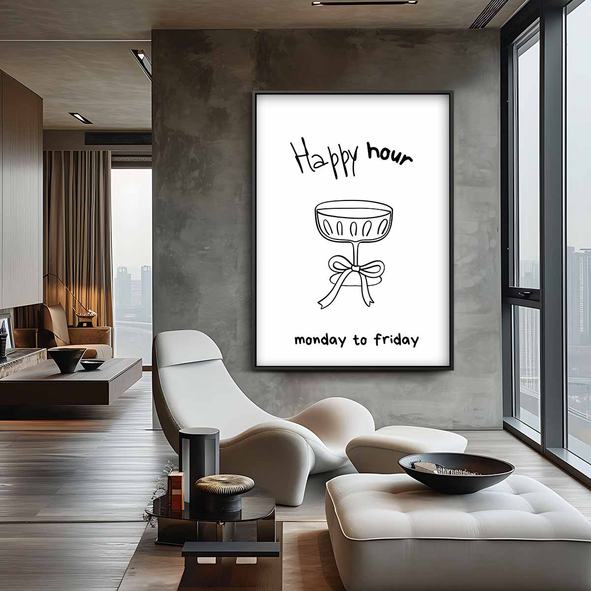 Happy Hour Illustratie Kunstwerk-canvas-dibond-plexiglas-wanddecoratie-WallArtistic
