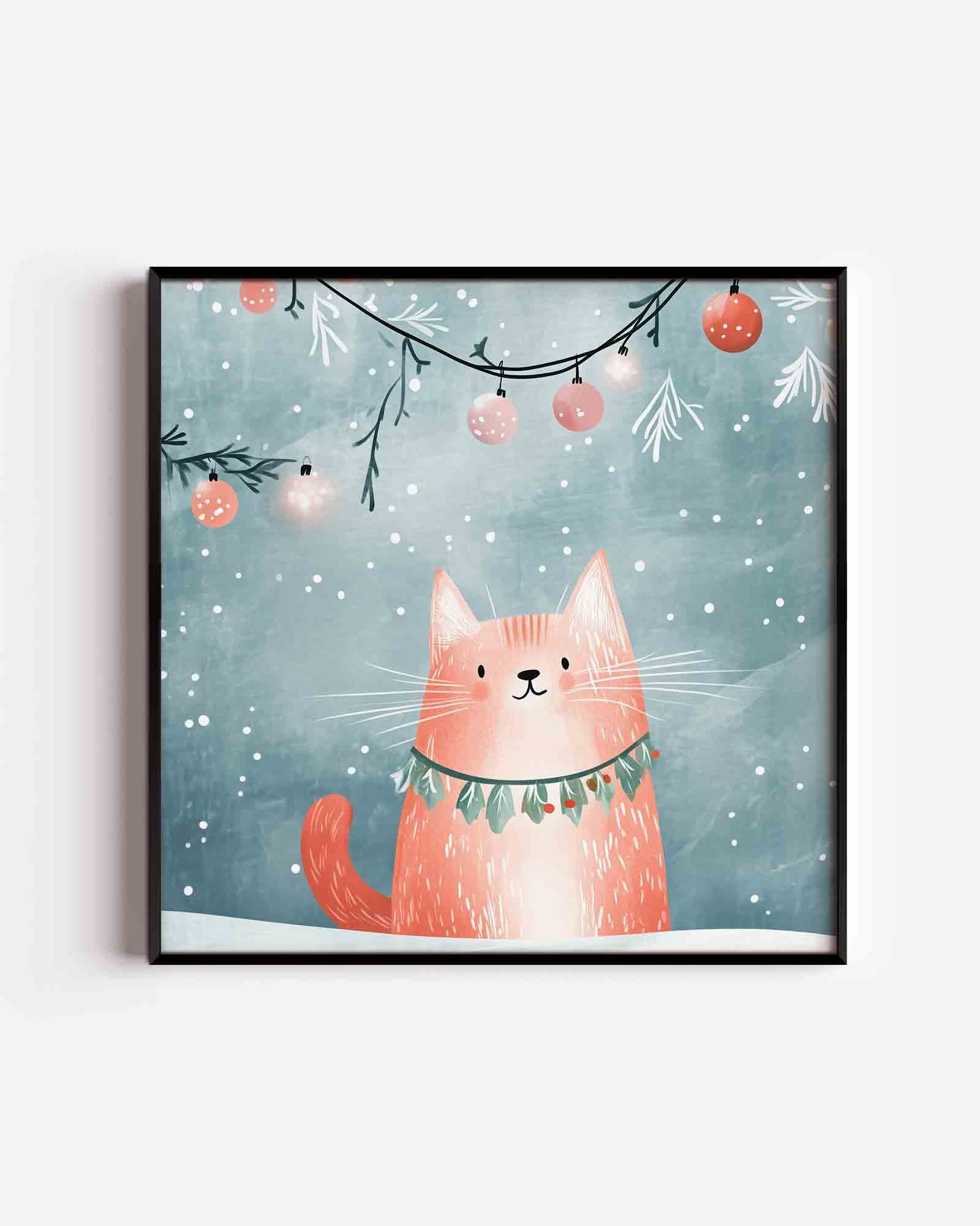 Kat met kerstversiering Poster