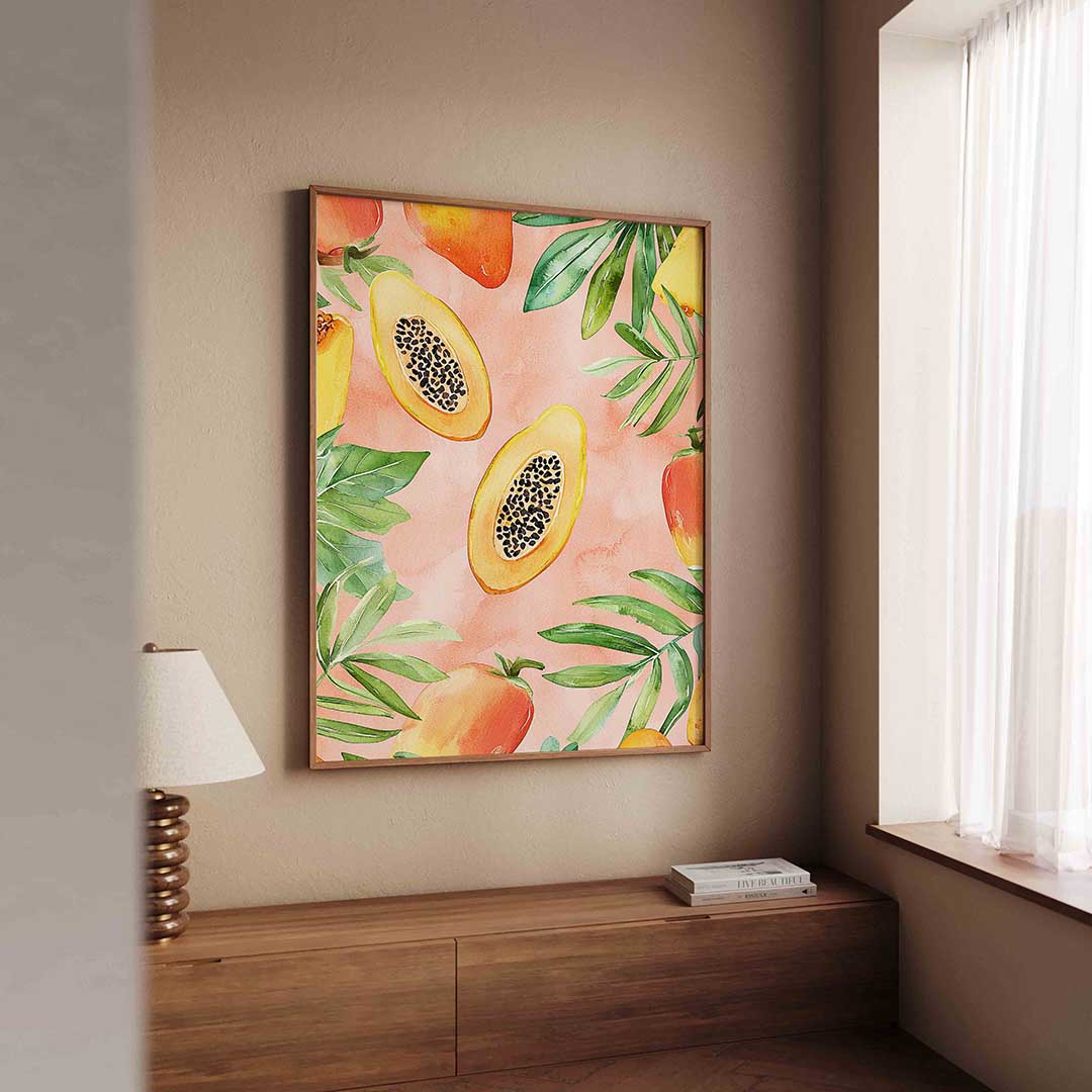 Papaja en bladeren Poster