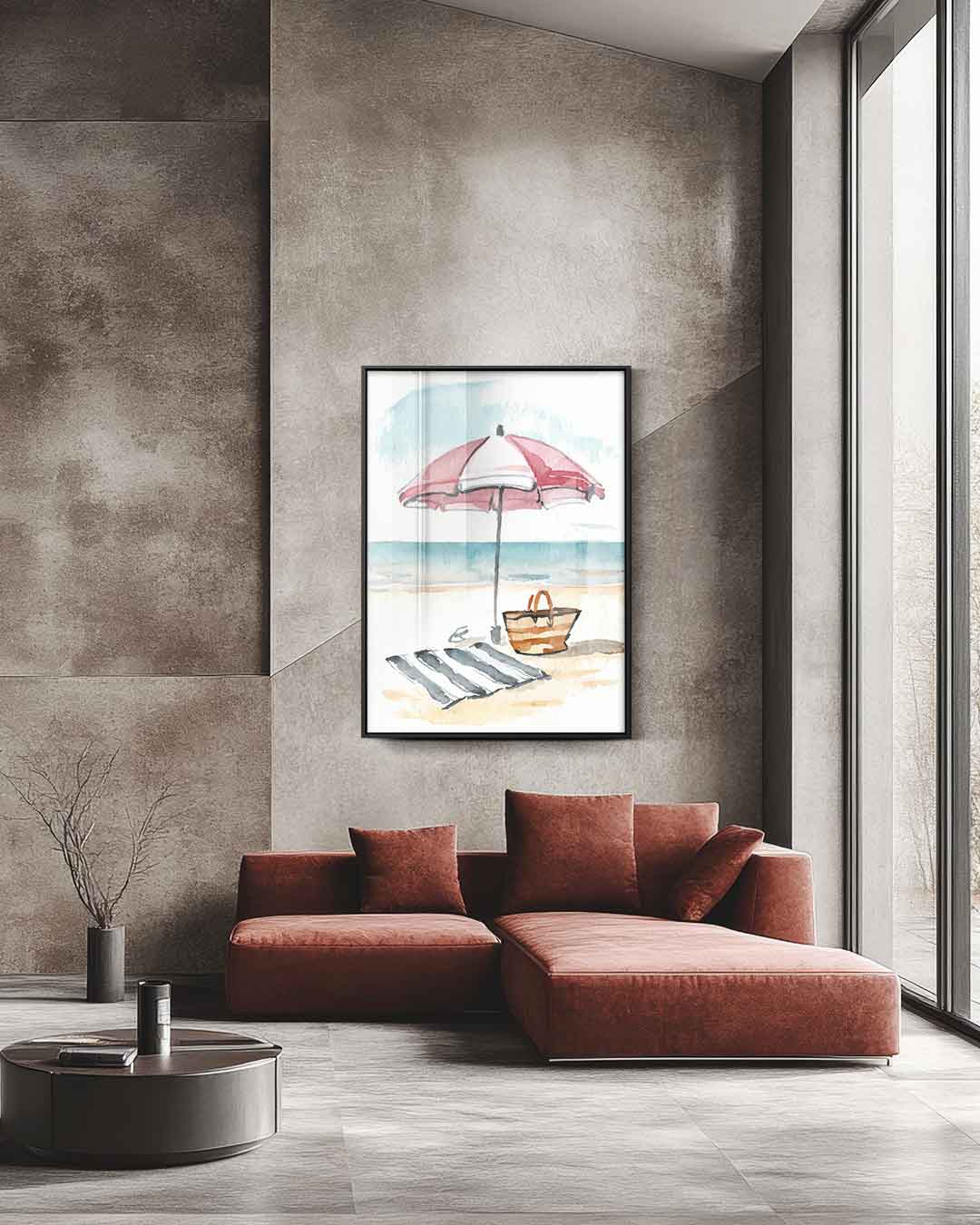Stranddag in Aquarel Kunstwerk-canvas-dibond-plexiglas-wanddecoratie-WallArtistic