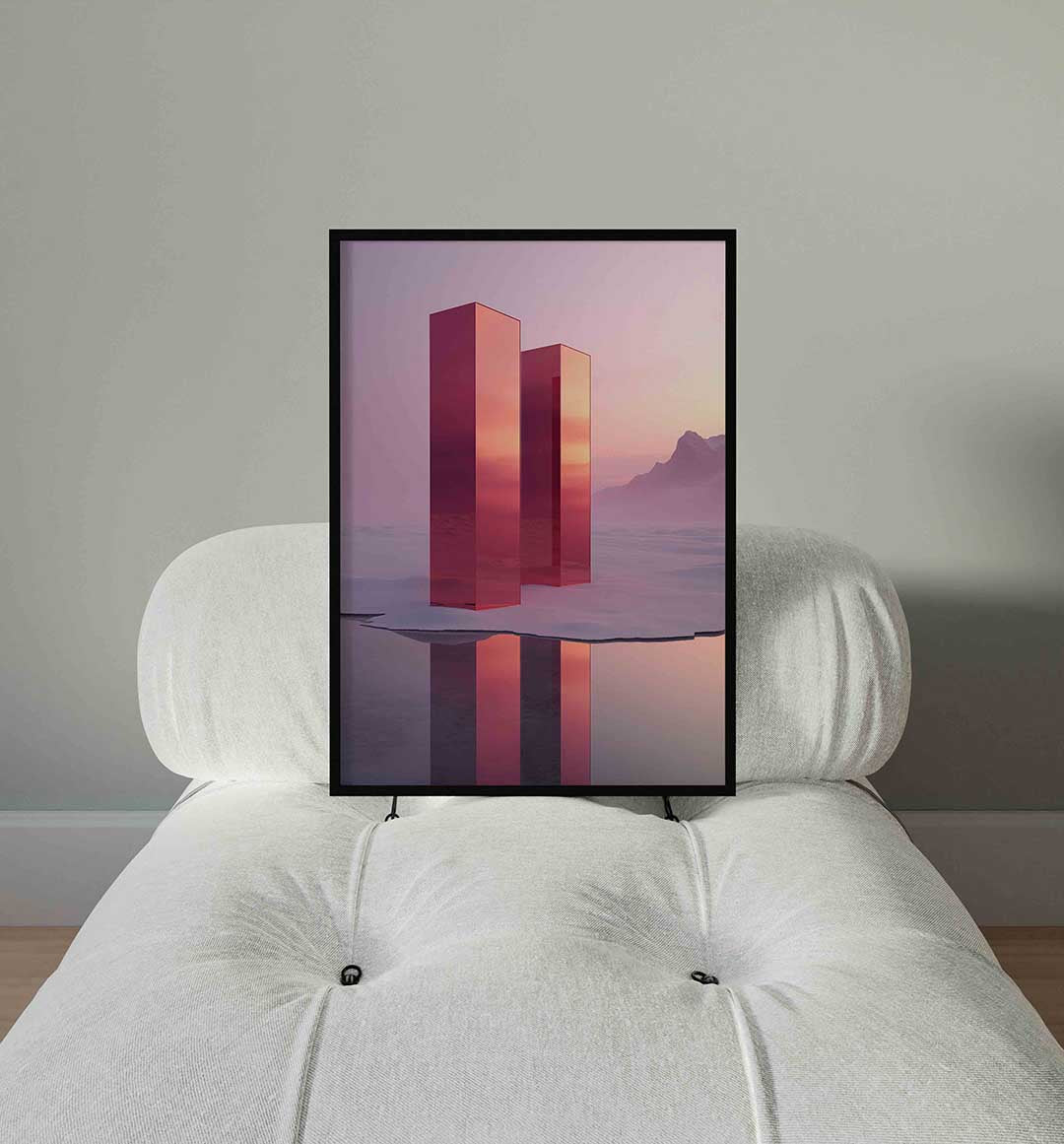Roze pilaren in landschap Poster