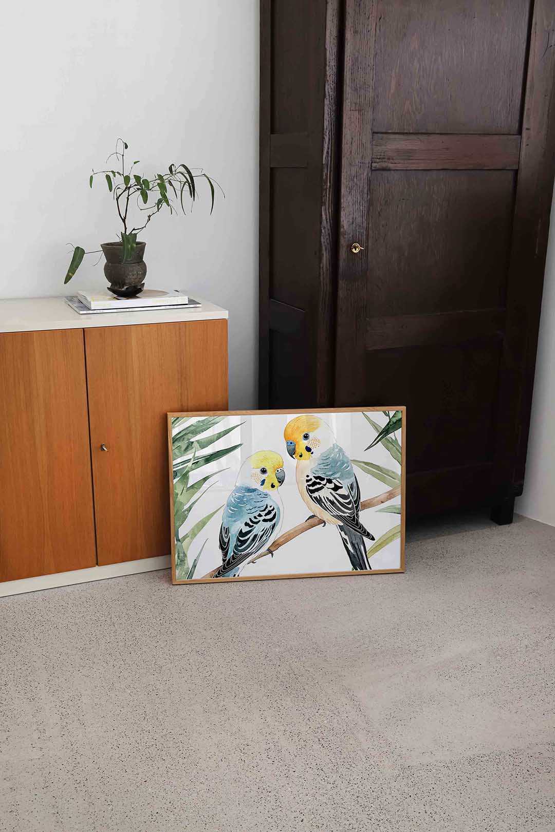 Parkieten op tak Poster