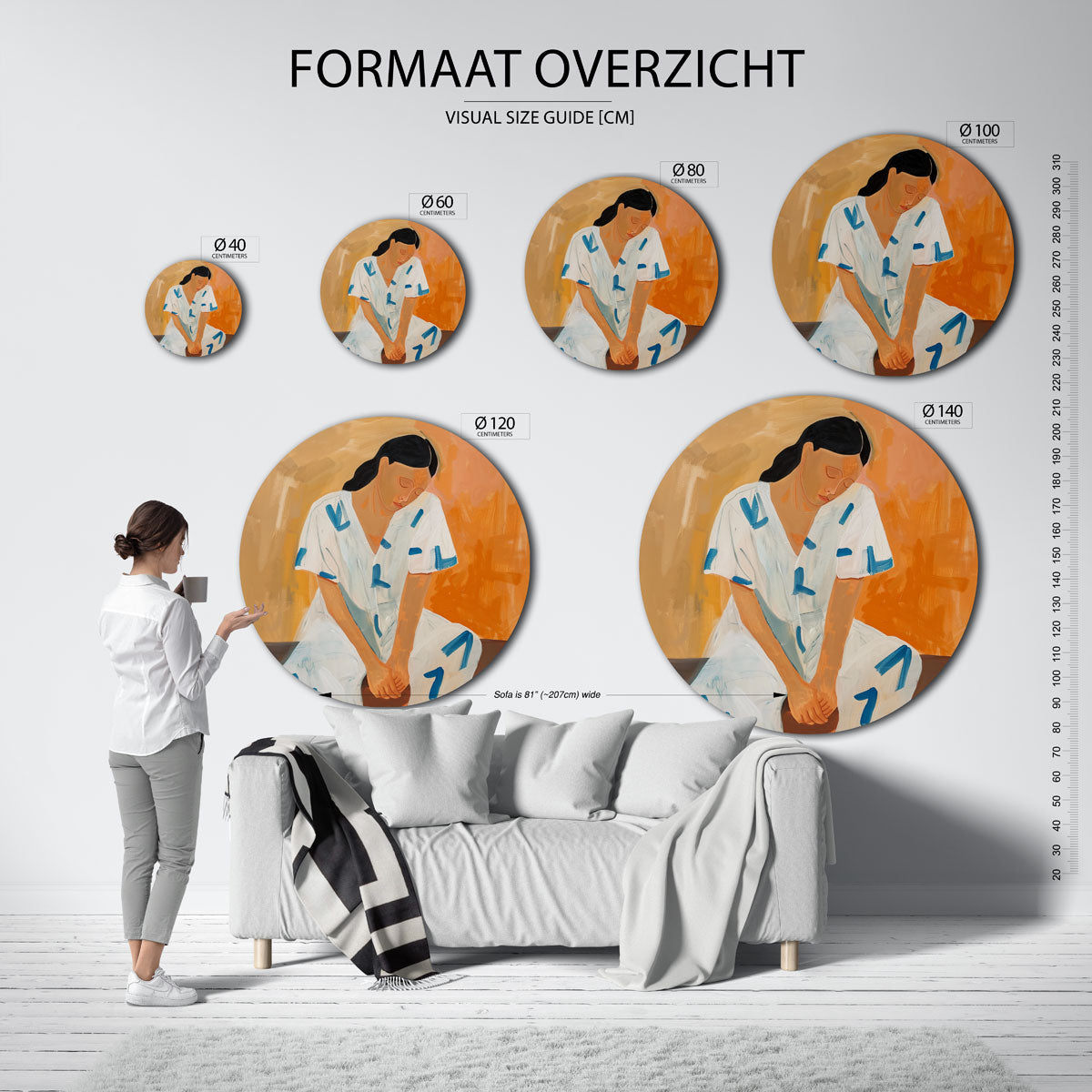 Vrouw in witte kleding Muurcirkel