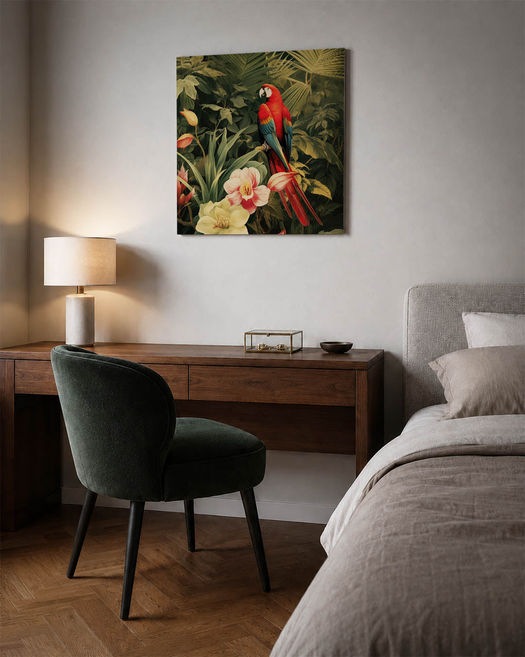 Exotische vogel en bloemen Kunstwerk