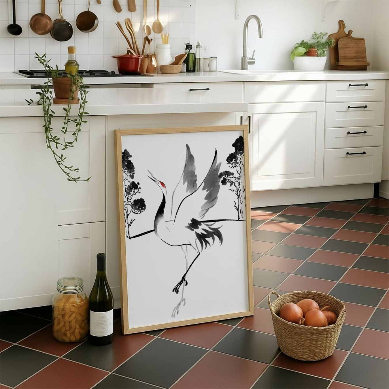 Dansende Kraanvogel Kunstposter-WallArtistic