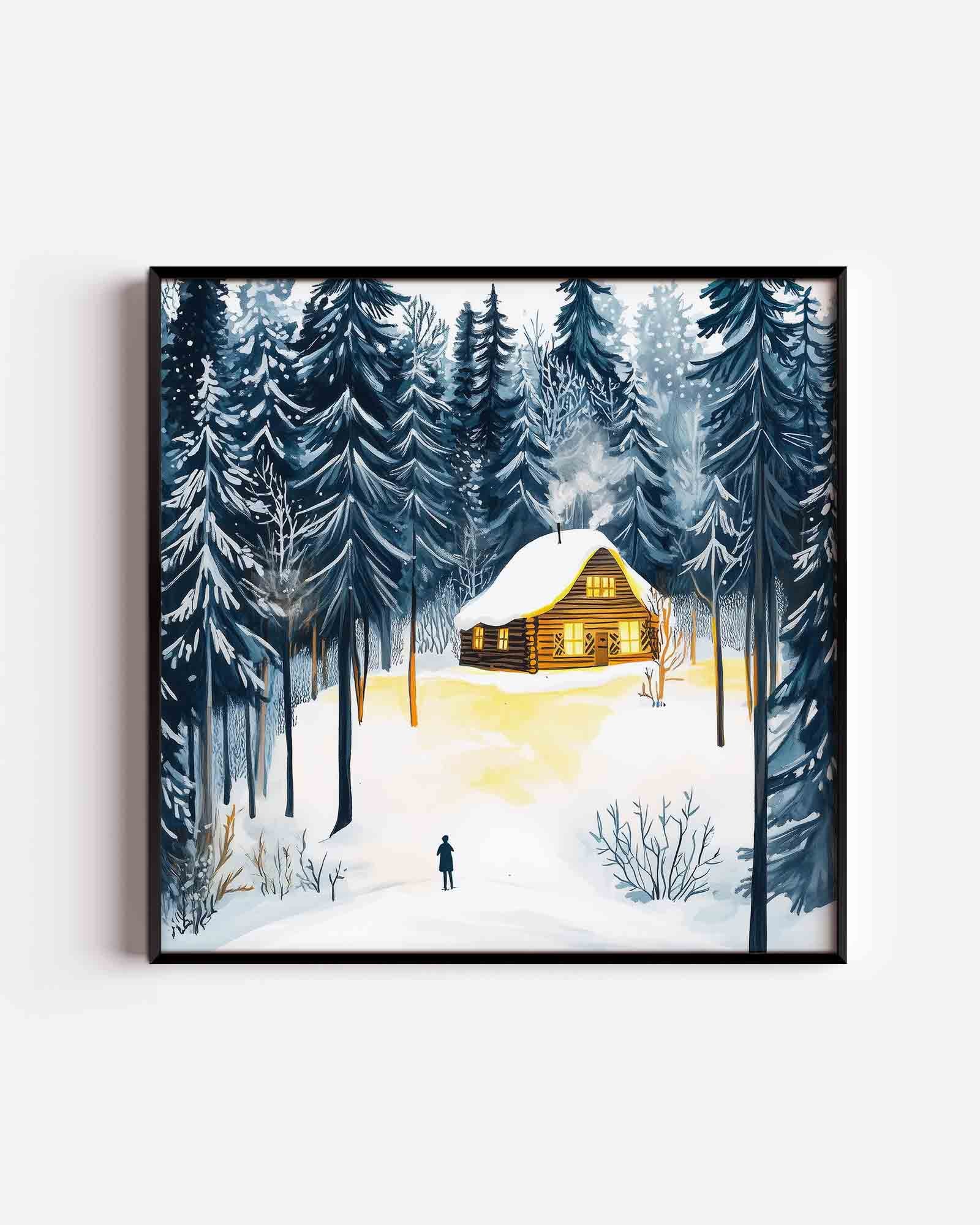 Sneeuwlandschap met houten huis Poster