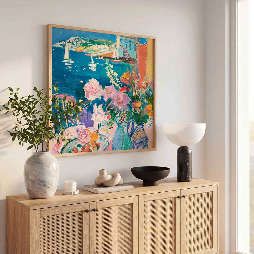 Bloemen en zeilboten Poster