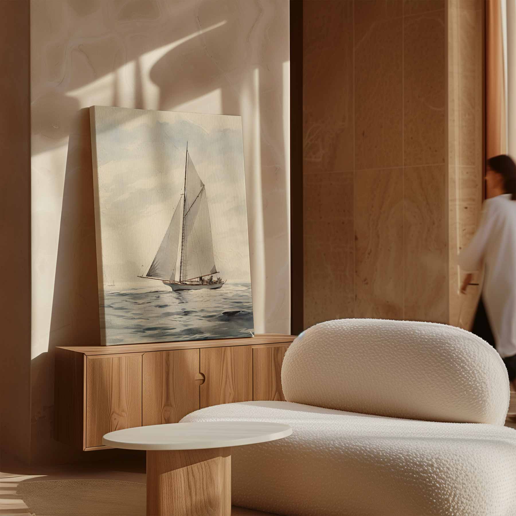 Zeilboot op een Rustige Zee Kunstwerk-canvas-dibond-plexiglas-wanddecoratie-WallArtistic